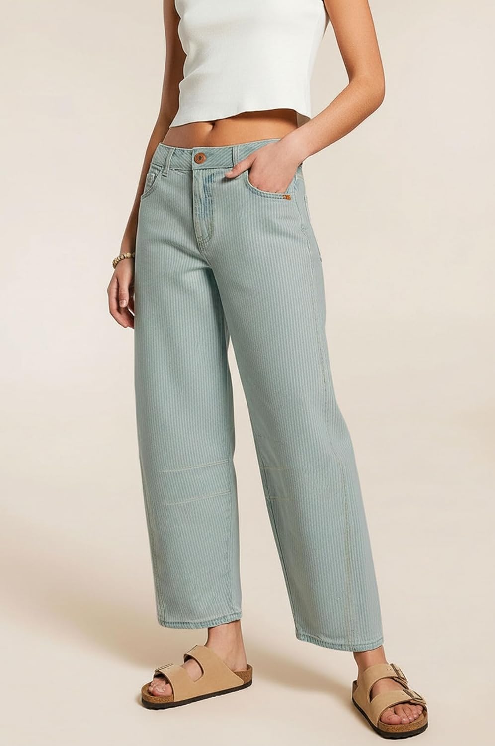 loveimgs Women Casual Striped Denim Pants Y2k Baggy Wide Leg Barrel Jeans Sweatpants Print Boyfriend Balloon Cargo Pants