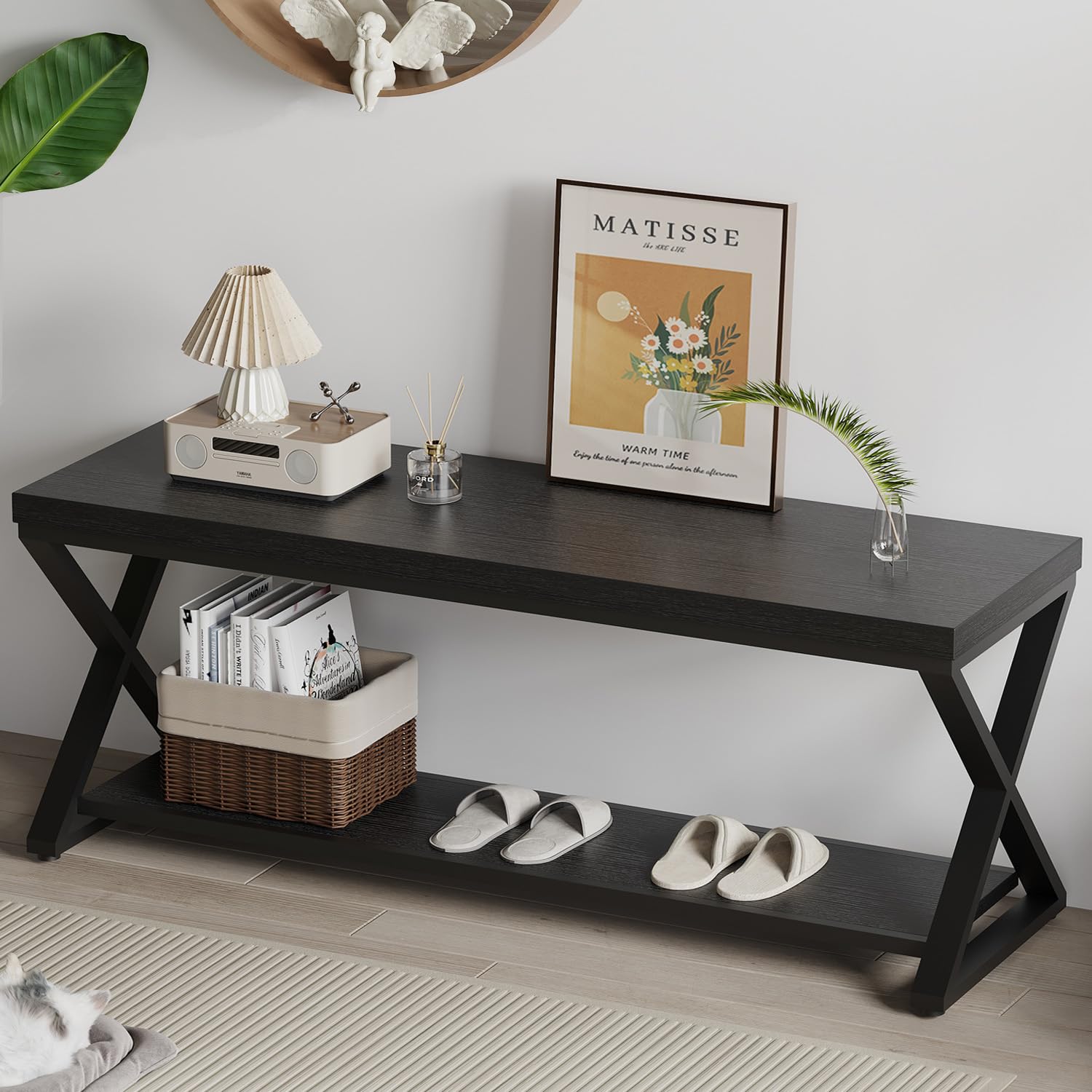 Ibfblack Bench Modern Entryway Bench For Bedroom Wood Metal