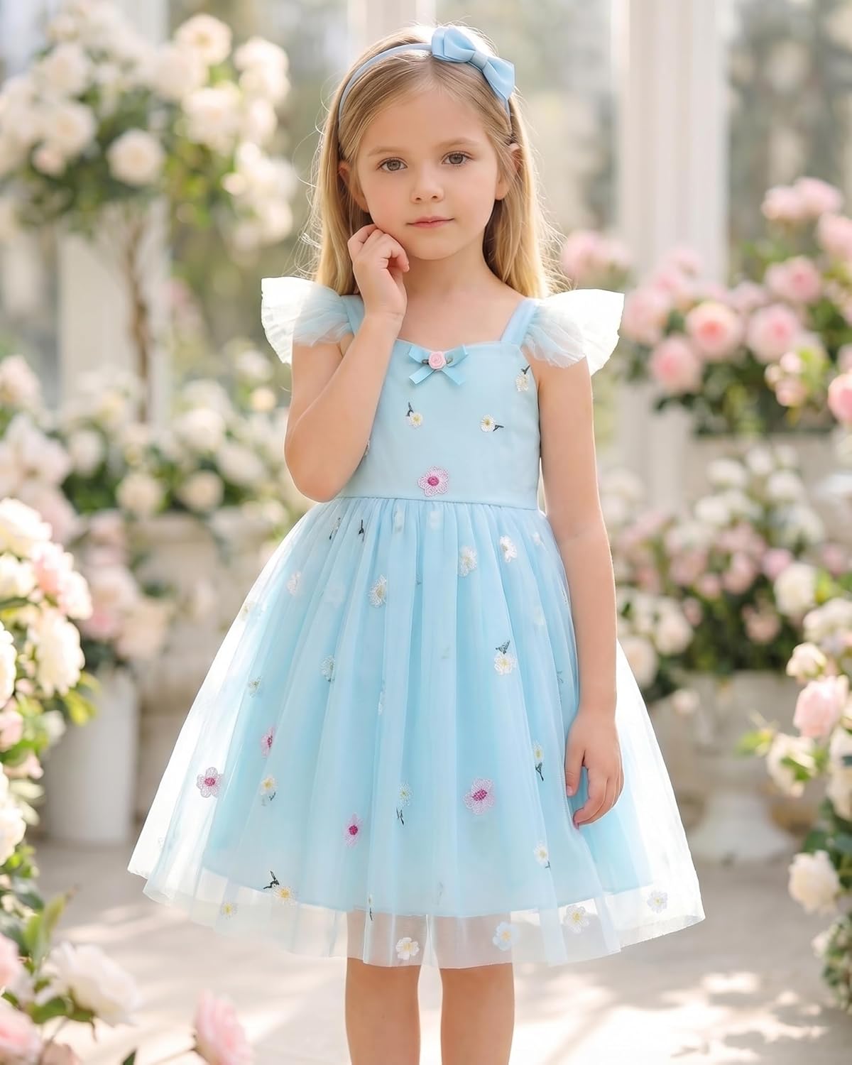 YALLET Toddler Dress Ruffle Sleeveless Girls Tutu Dress Flower Embroidery Smocked Back Cake Smash Outfit for Birthday Party