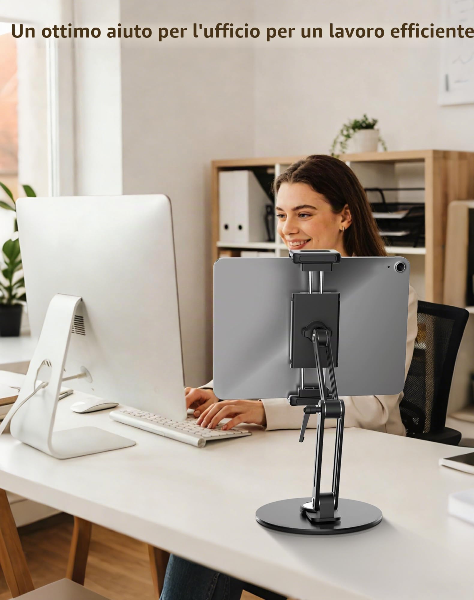 Supporto portatile per monitor e tablet, robusto supporto in alluminio, base girevole a 360°, capacità di carico di 2 kg, pieghevole per iPad da 4,7-18,5 pollici, tablet, monitor, cucina e viaggi