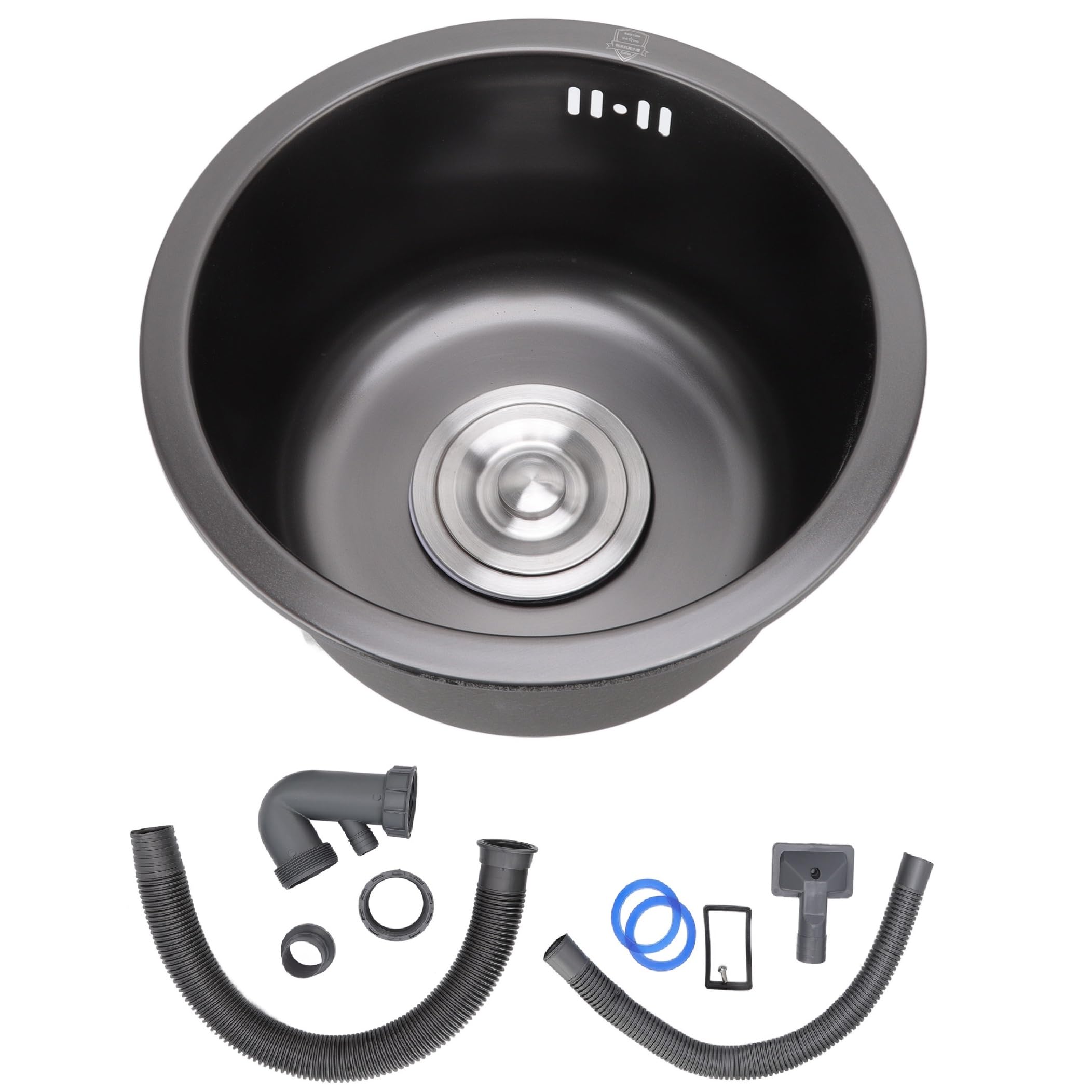 Stainless Steel Mini Round Sink, Black Kitchen Bar Single Bowl Sink with Drainer Assembly Suitable for Kitchen Bar Bathroom(Black)