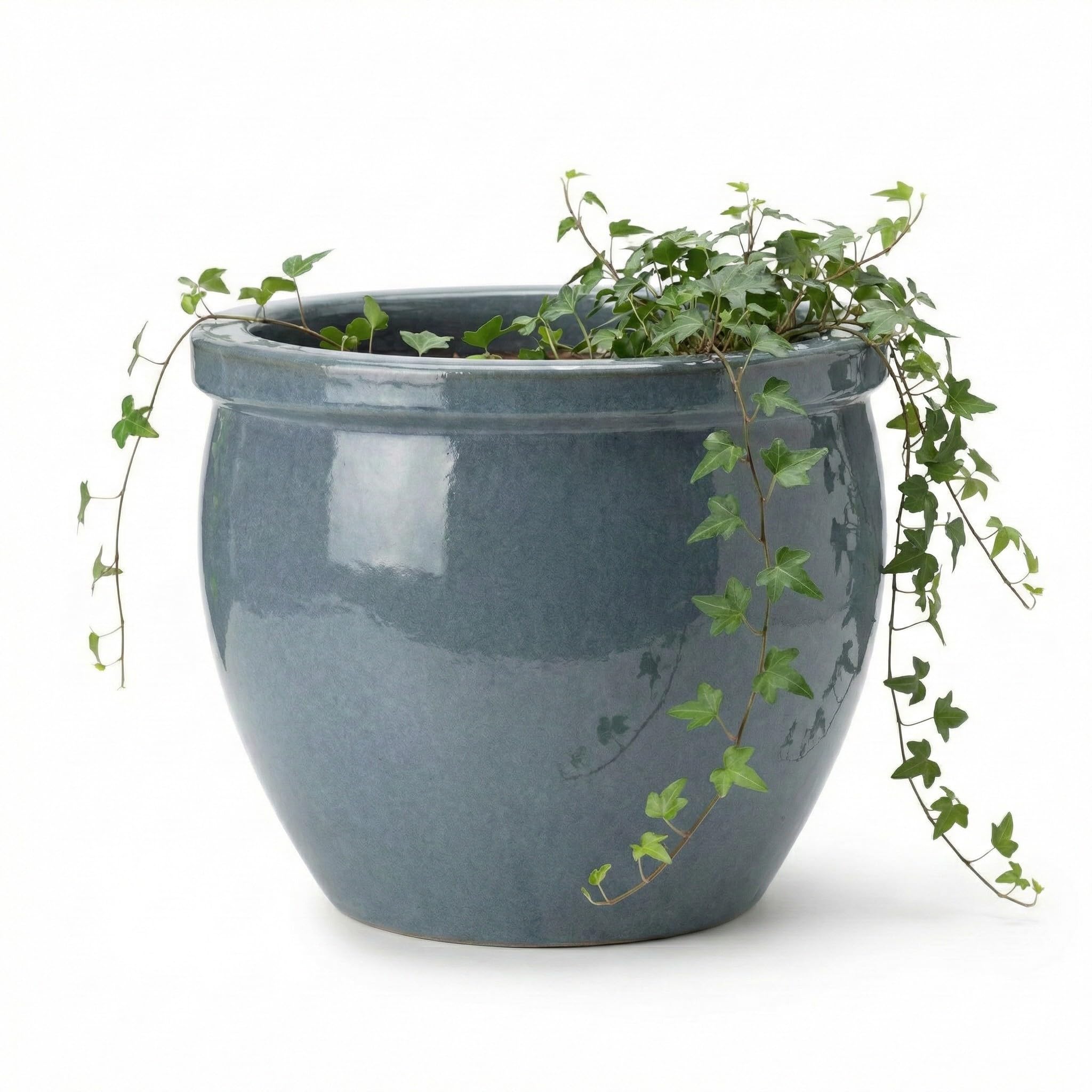 Teramico Premium Keramik Pflanzkübel Garten (Oktober Grau, 37cm x 31cm) | Massiv gearbeitet und absolut frostfest. Von Hand gefertigtes Pflanzgefäß mit Abwasserloch für Garten und Terrasse.