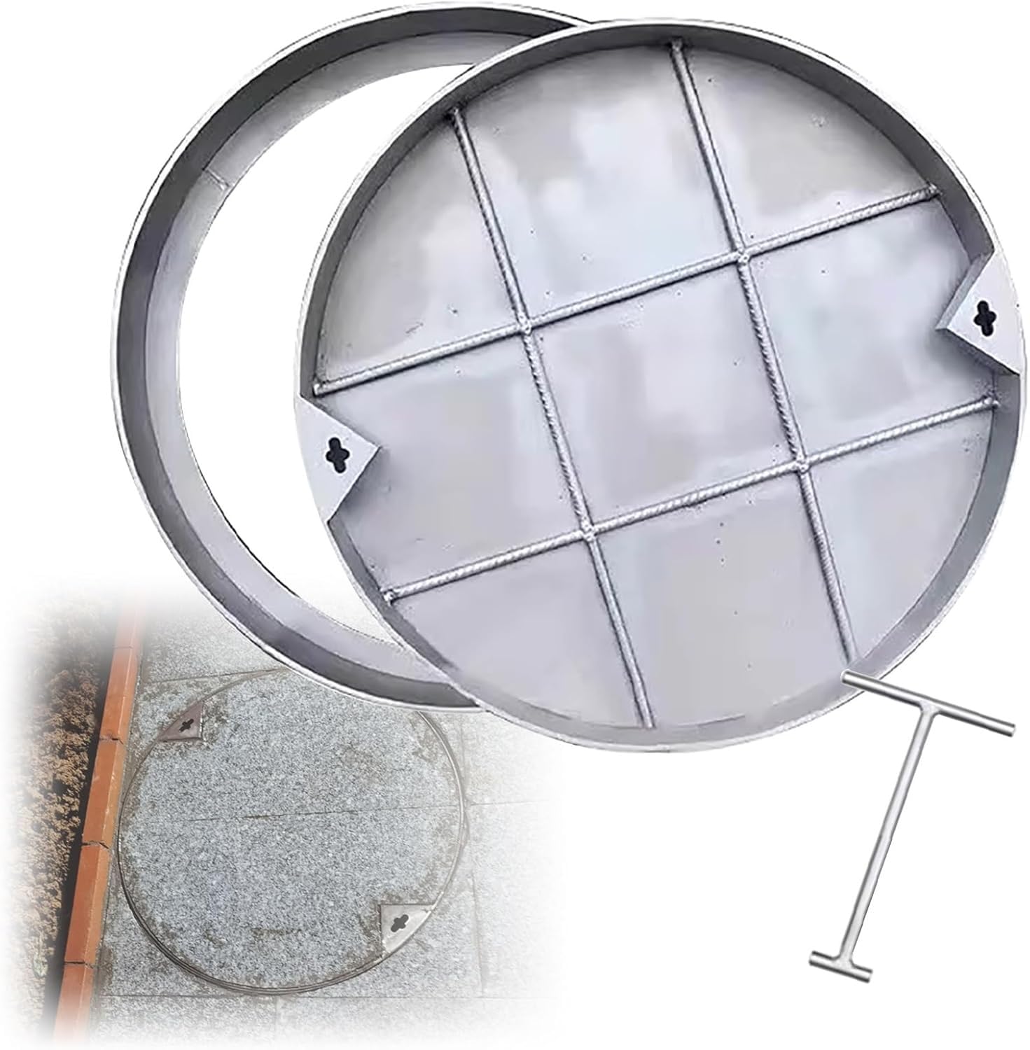GLDYTVF Heavy-Duty Round Stainless Steel Manhole Covers - Invisible Frames for 16" to 40" Outdoor Drainage Basins - Durable, Corrosion-Resistant, Secure Design