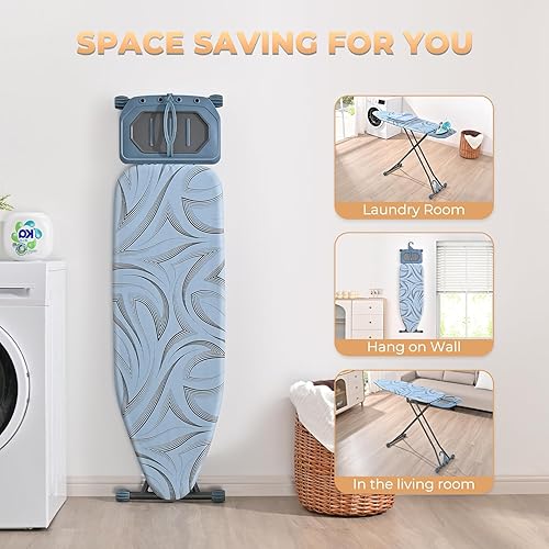 Miniatura 7 de KINGBOARD Tabla de planchar, tablero de hierro de panel de metal tamaño completo con soporte de hierro, tabla de hierro compacta con 7 alturas