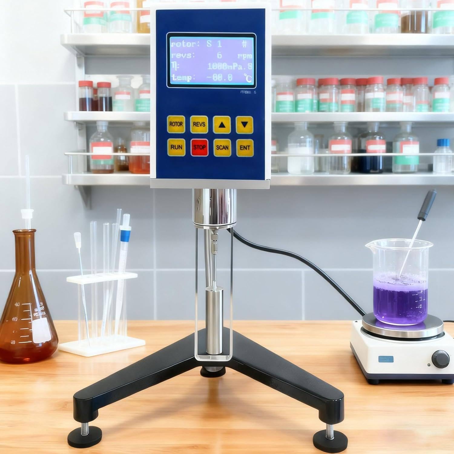 Viscosímetro digital giratorio con 4 rotores y sonda de temperatura, 1-100.000 mPa.s, ± 3% de precisión para tintas, pinturas, recubrimientos, adhesivos y grasas