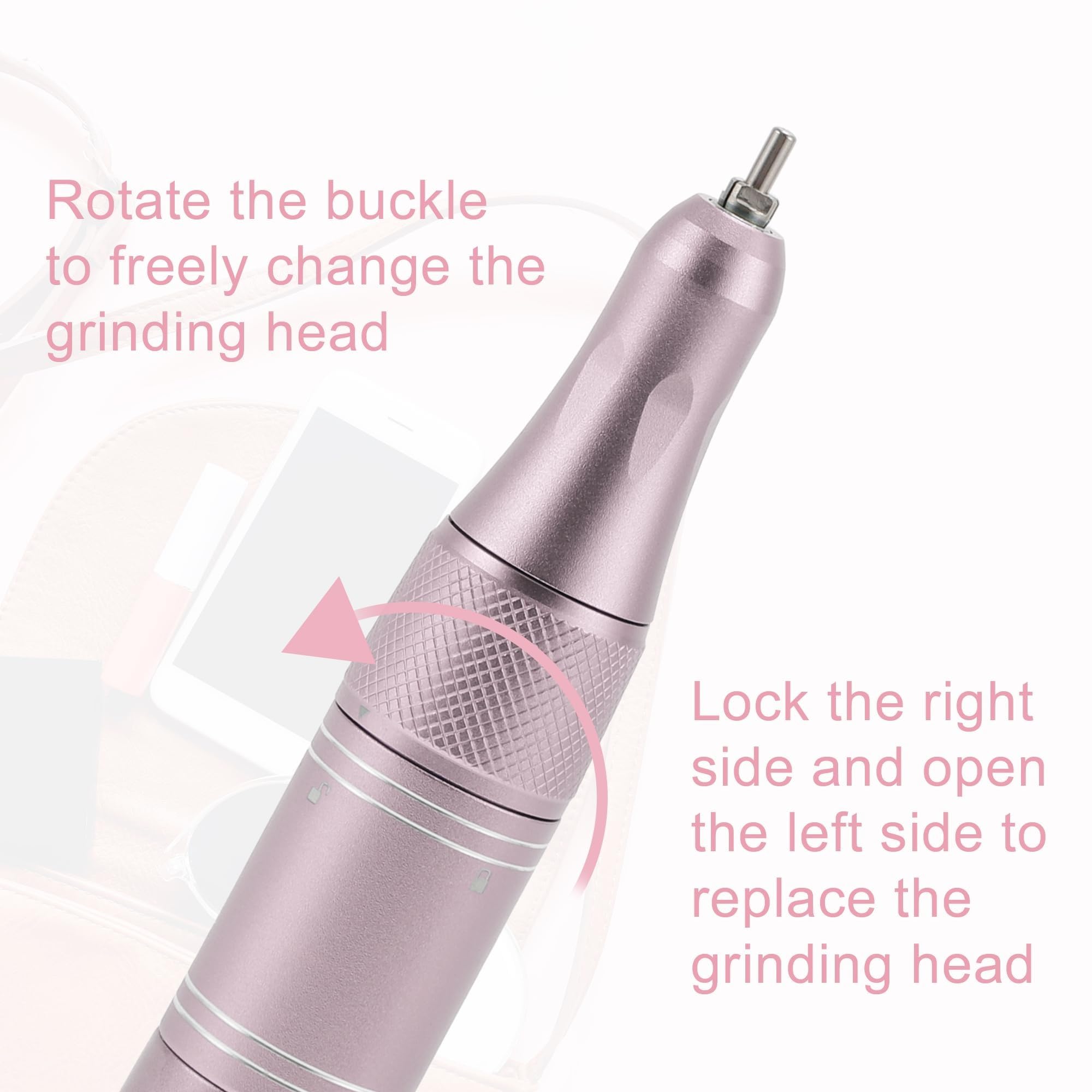 Lima de uñas inalámbrica, pulidora eléctrica de uñas, 35000 RPM, velocidad ajustable, aleación de aluminio, carga USB portátil, ideal for el cuidado de las uñas y salones de belleza.(Rose gold)