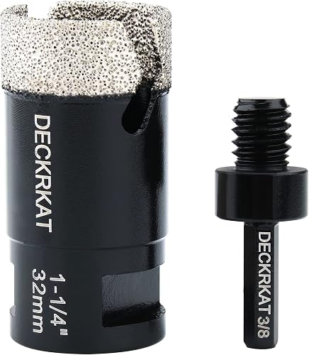 Diamond Core Drill Bit 1-1/4” 32mm Vacuum Brazed Hole Saw with Flutes for Granite Quartz Hard Porcelain Tile with 5/8-11 Female Thread & 3/8” Hex Shank Adapter Fit Angle Grinders & Drills