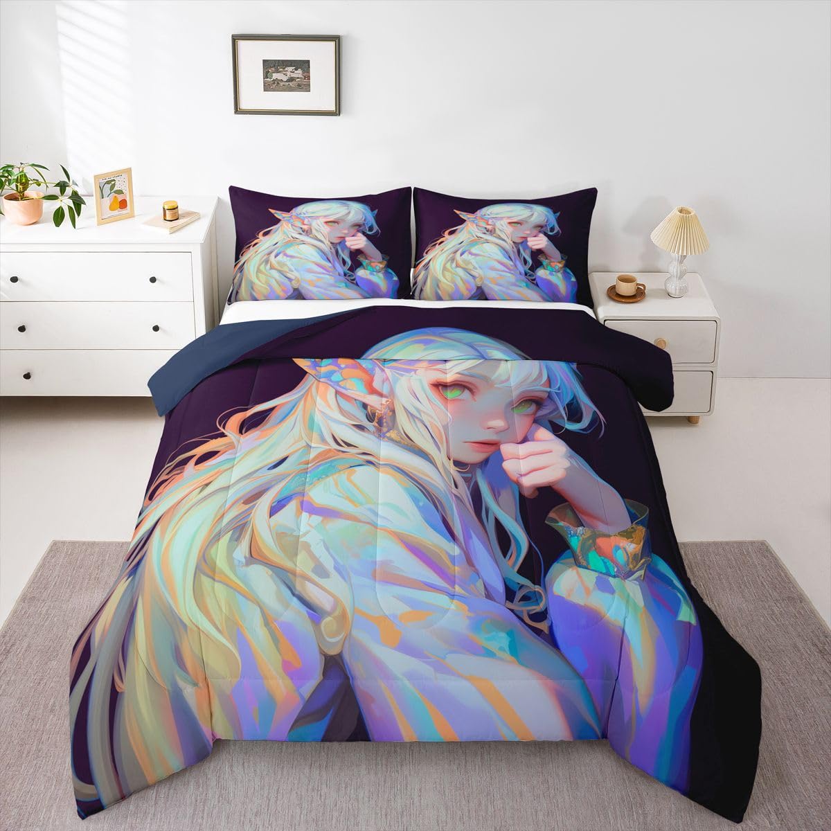 Erosebridal Girls Bedding Anime Gifts Comforter Set 3D Printing Bedding Comforter Sets, Cartoon Printed Comforter for Kids Kawaii Japanese Girl Duvet