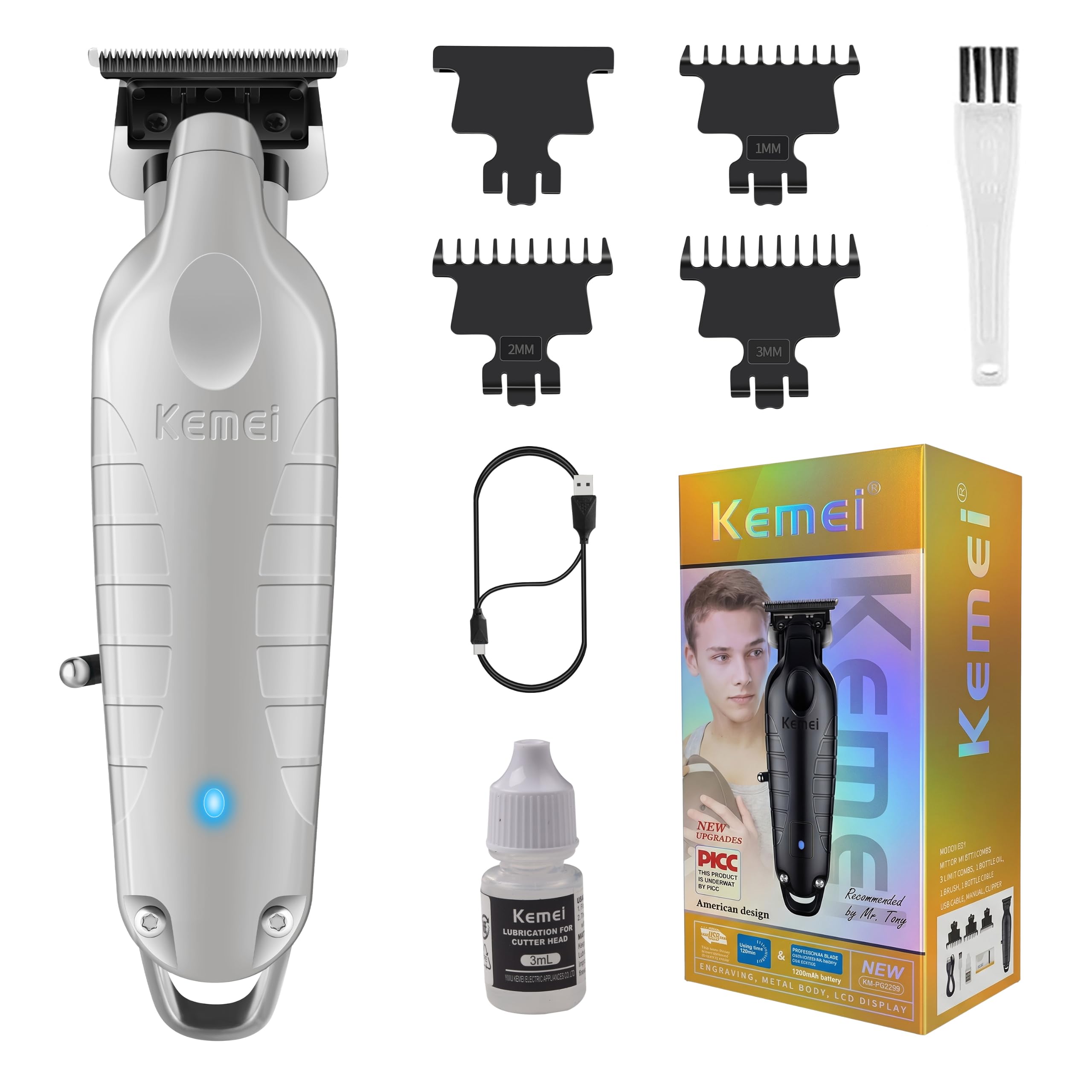 KEMEI PG2299 Beard & Hair Trimmer for Men Zero Gapped Hair Clippers for Men