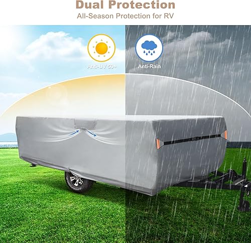 Miniatura 2 de Funda plegable plegable para caravana de 8 a 10 pies, protección mejorada de alta resistencia, impermeable, con 3 correas inferiores, protección