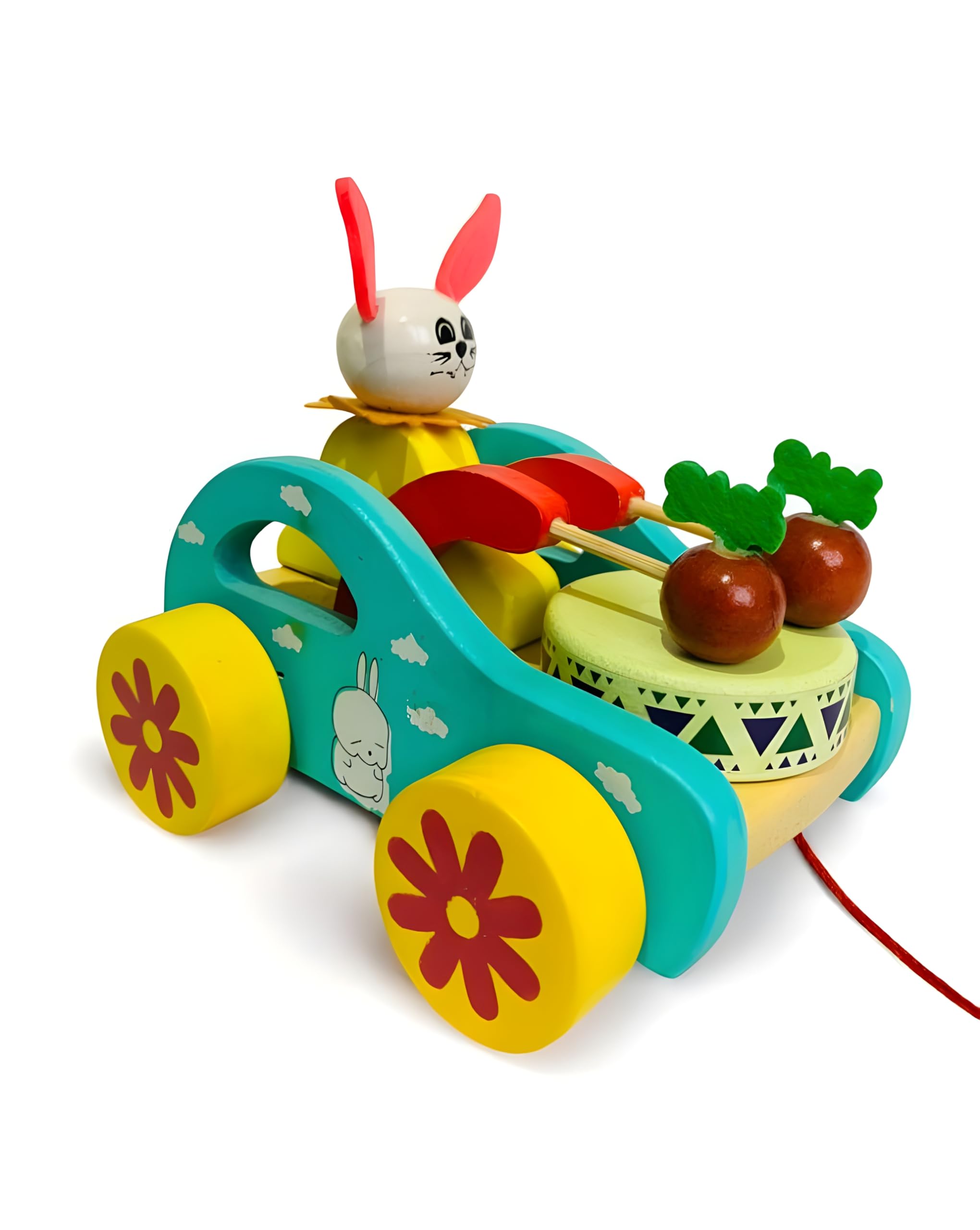 MarvelStore Kids Wooden Cute Rabbit Drumming Car with Attached String Drum Musical Toy Vehicle (Multicolor_Pack of 1) (B0DFN1793Q) Amazon Price History, Amazon Price Tracker