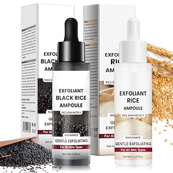 Peel Shot Glow Rice Ampoule, Black and White New Soft Rice Exfoliating Scrub for Face, Exfoliating Facial Peels for Dead Skin Blackheads Remover, Gentle Peel & Deep Hydration
