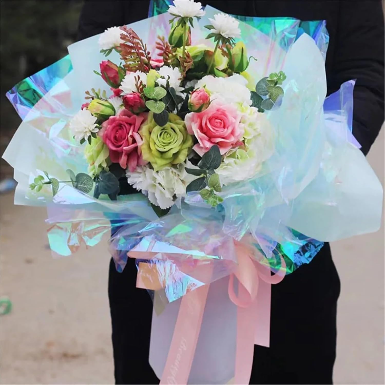 Anenog 2Roll Cellophane Wrap Roll Iridescent Cellophane Wrap Paper Color-Shifting Film For Flower Gift Wrapping Craft Packaging Decoration Supplies