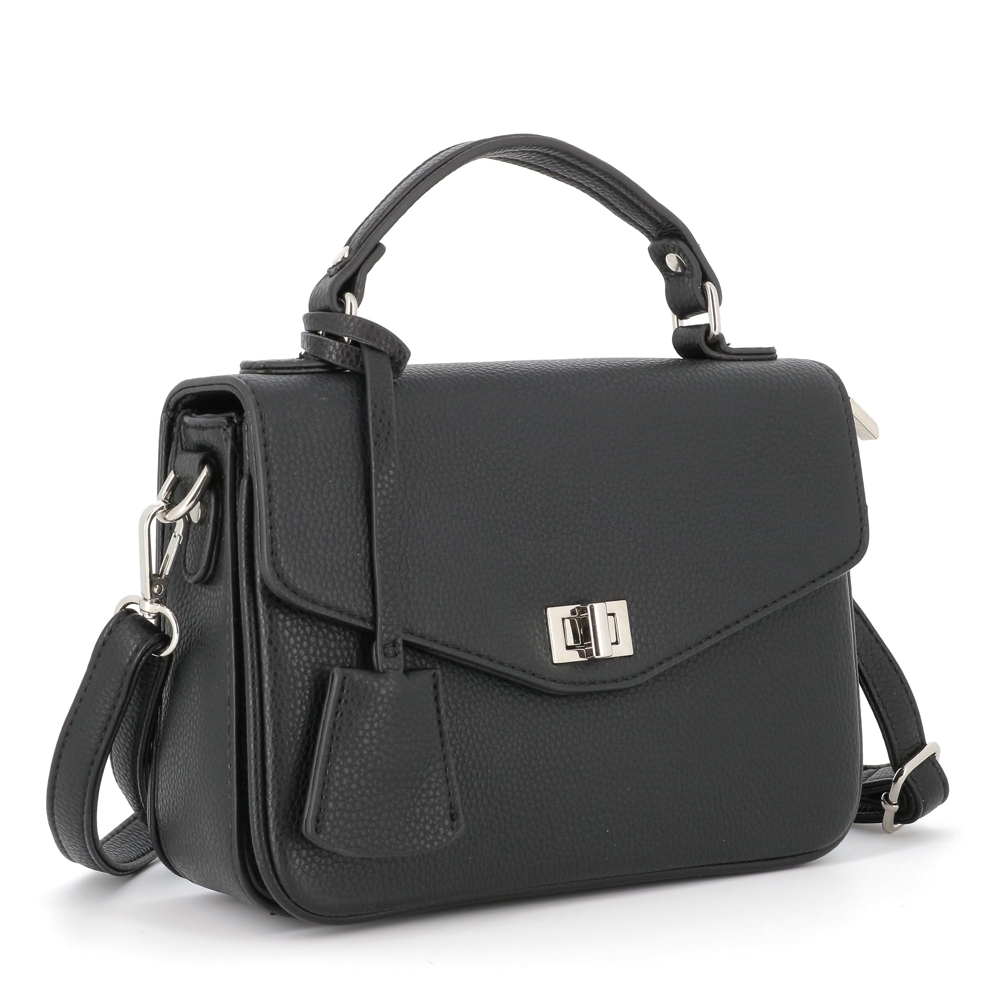 FLORA CO PARIS Sac A Main avec Bandoulière pour Femme - Sacoche A Tourniquet en Similicuir Grainé - Besace Cartable Ville Taille Moyen - Elégant Tendance