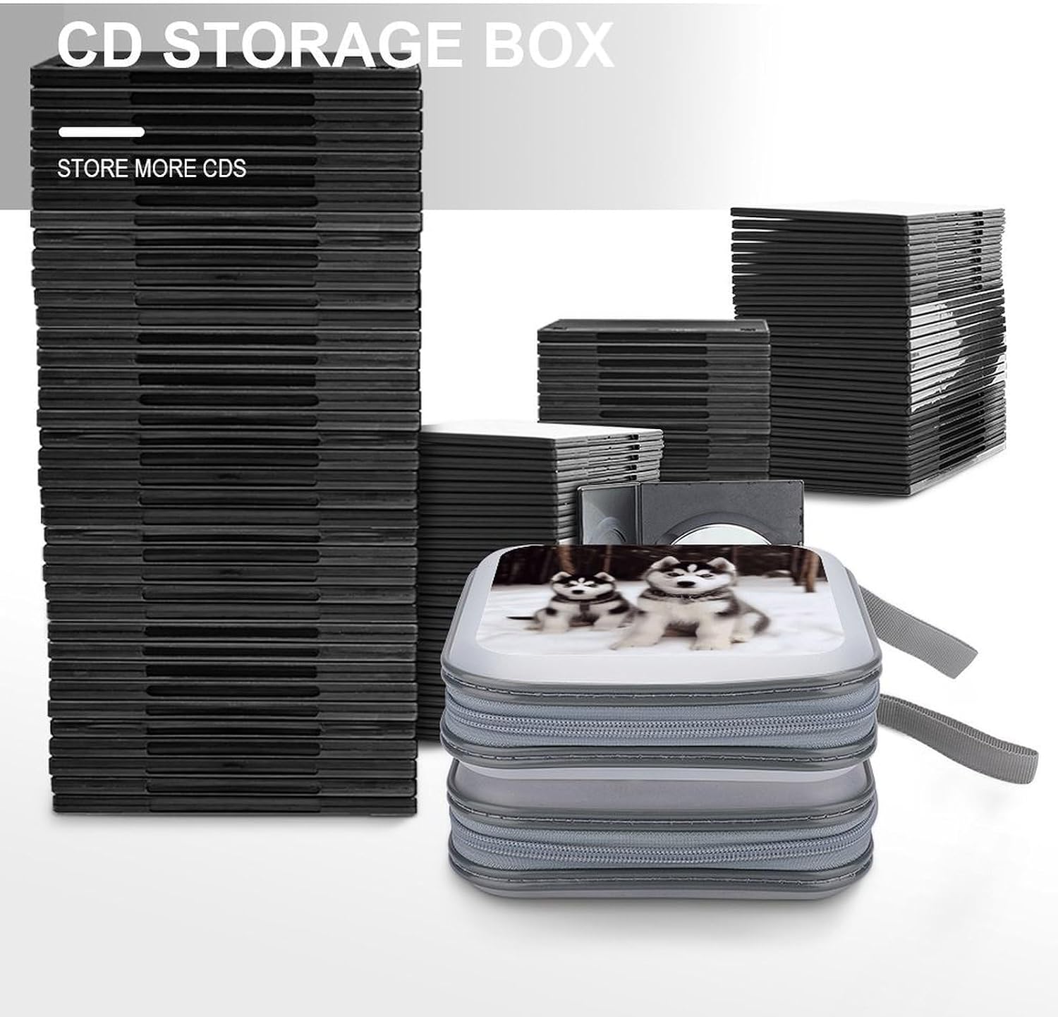 Adorable Huskies CD Case with Hand Strap Lightweight DVD Wallet Holder 40 Capacity CD/DVD Case Wallet Protective CD Wallet CD/DVD Portable Storage Binder for Car Home Office