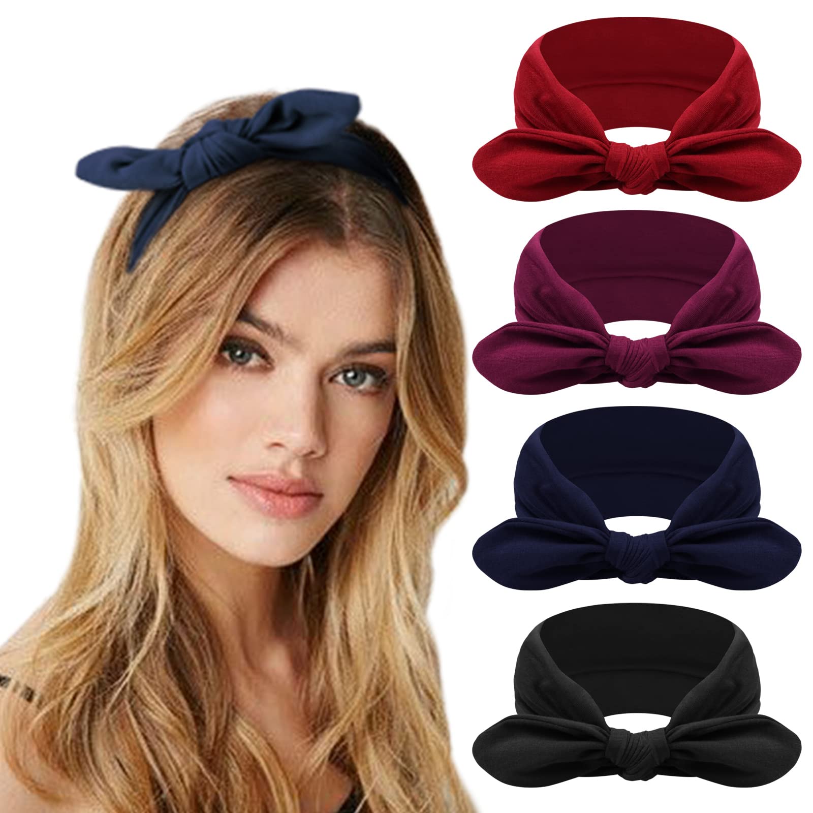 DRESHOW 4 Pack Bow Headband for Women Knotted Hair Band Facial Cloth Headbands