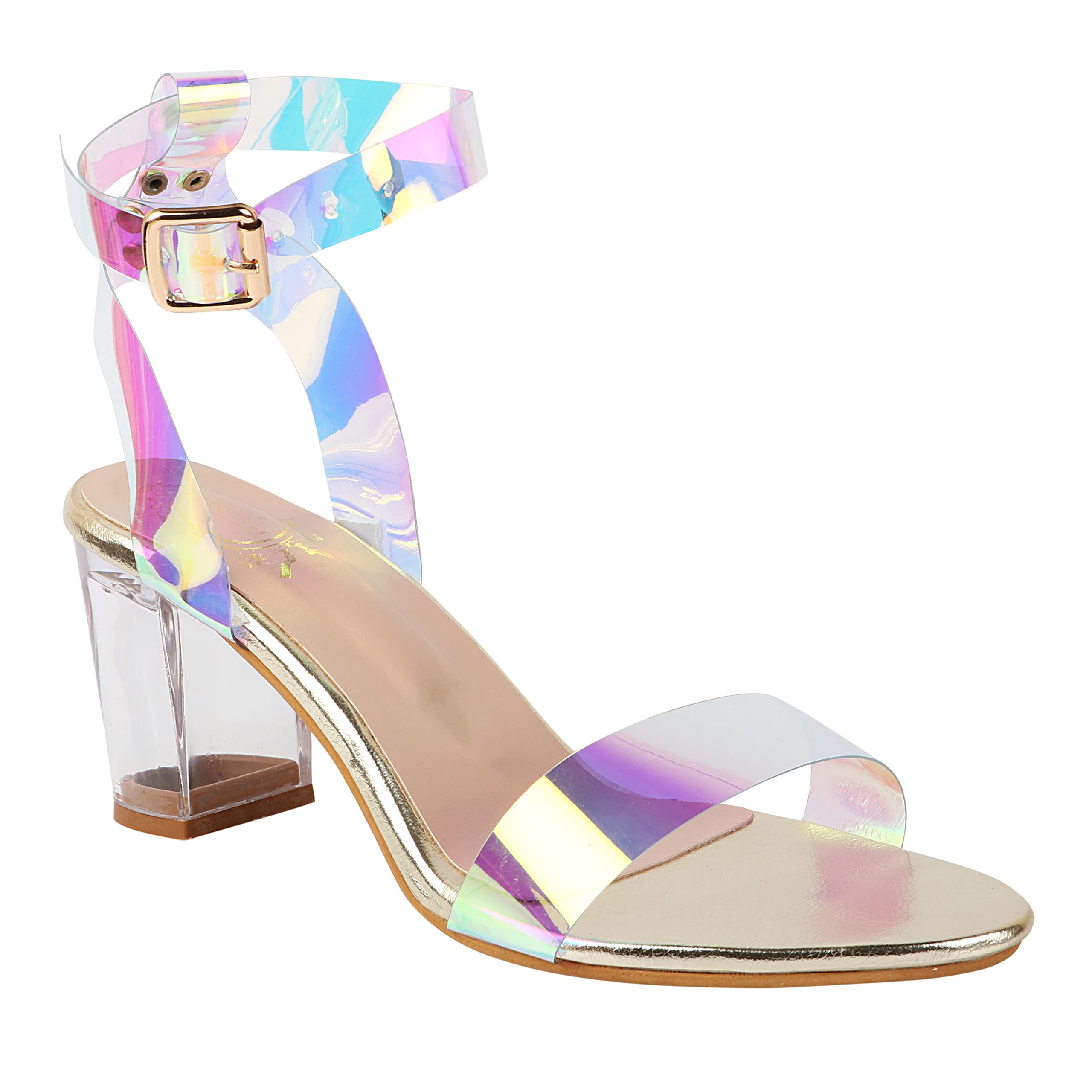 Shoetopia Womens/Girls Silver Block Heels Sandals with Buckles (B09V34SPC9) Amazon Price History, Amazon Price Tracker
