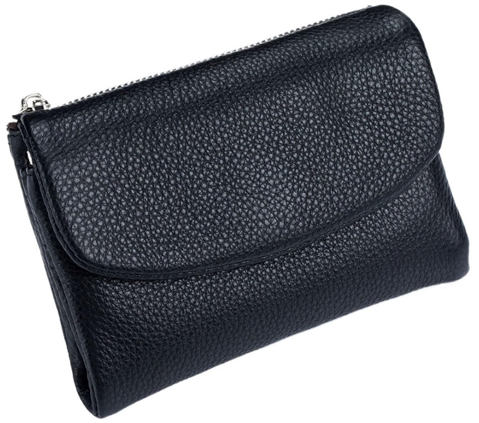 THUCHENYUC Unisex Pebble Leather Wallet, Small Wallets for Women Genuine Leather Coin Purse with Credit Card Holder and Cash Slots(Black)