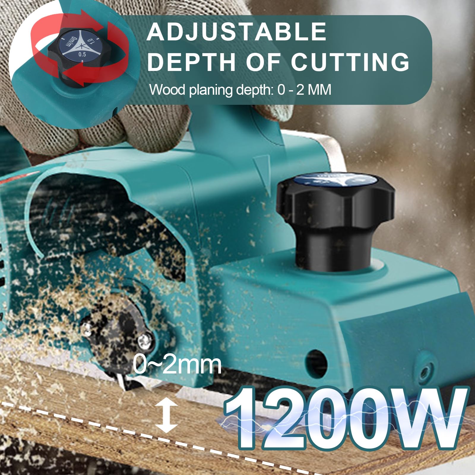 Elektrohobel,Elektrische Hobelmaschine,1200w,Hobelbreite 82mm,Schnitttiefe 2mm,Kompletter Satz Hobelwerkzeuge Inkl.Stumpfmesserhalter,SchäRfstabhalter,FüHrungslineal,SchraubenschlüSsel, Klinge