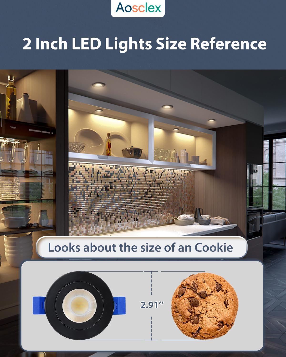 Aosclex 2 Inch 5CCT Gimbal LED Recessed Lights, 360°+90° Adjustable Directional Recessed Lighting with Jbox, 2700K-5000K Selectable, Dimmable Eyeball Canless Lights, 5W 550LM, ETL (Black, 1 Pack)