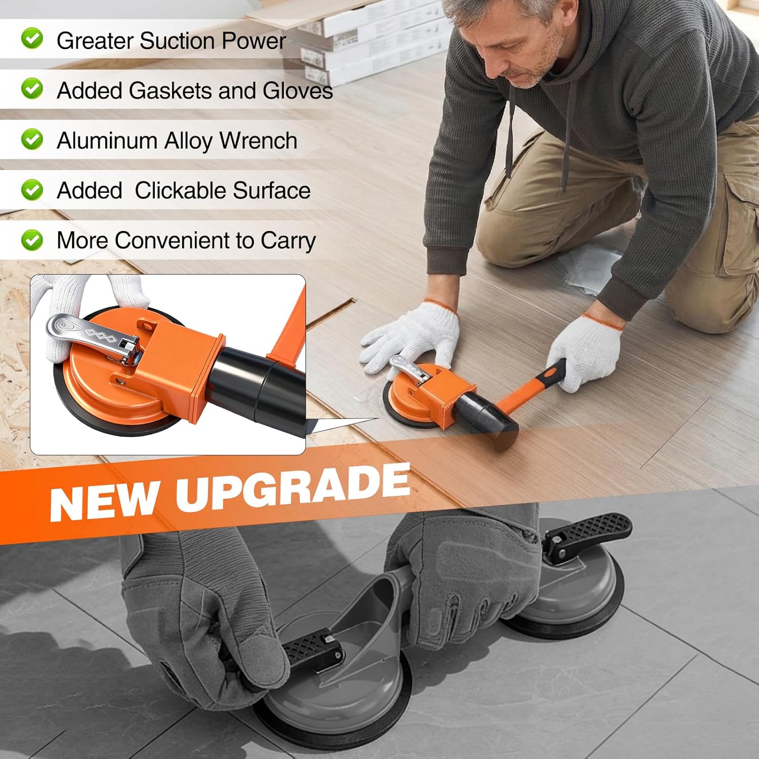 Saker Floor Gap Fixer Tool with Mallet,Laminate Floor Gap Repair Tool,Suction Cup Lifter,Floor Gap Repair Kit,for Floating Wood Floors and Moving Glasses with Sticky Pads and Gloves