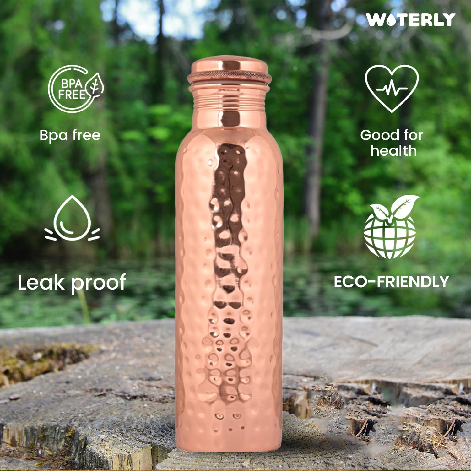 Handgefertigte Gehämmerte Kupferflasche, 1000 ml, Ayurvedische Flasche aus Reinem Kupfer, Ideal für Büro, Fitnessstudio und Geschenke, 100% Schweres Kupfermaterial
