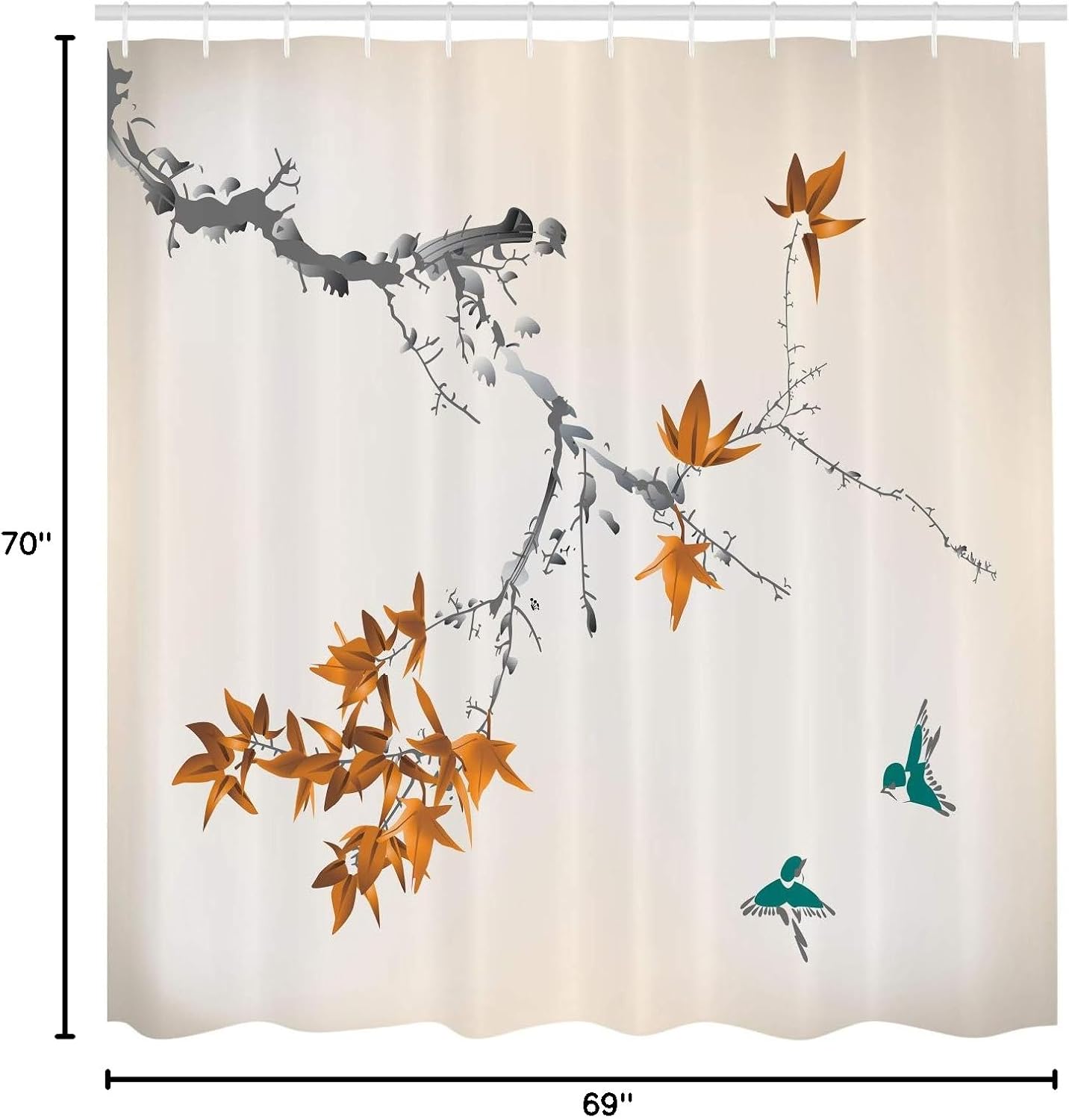 Ambesonne Japanese Shower Curtain, Cherry Blossom Sakura Tree Branches Romantic Spring Themed Watercolor Picture, Cloth Fabric Bathroom Decor Set with Hooks, 70" Long, Dark Turquoise