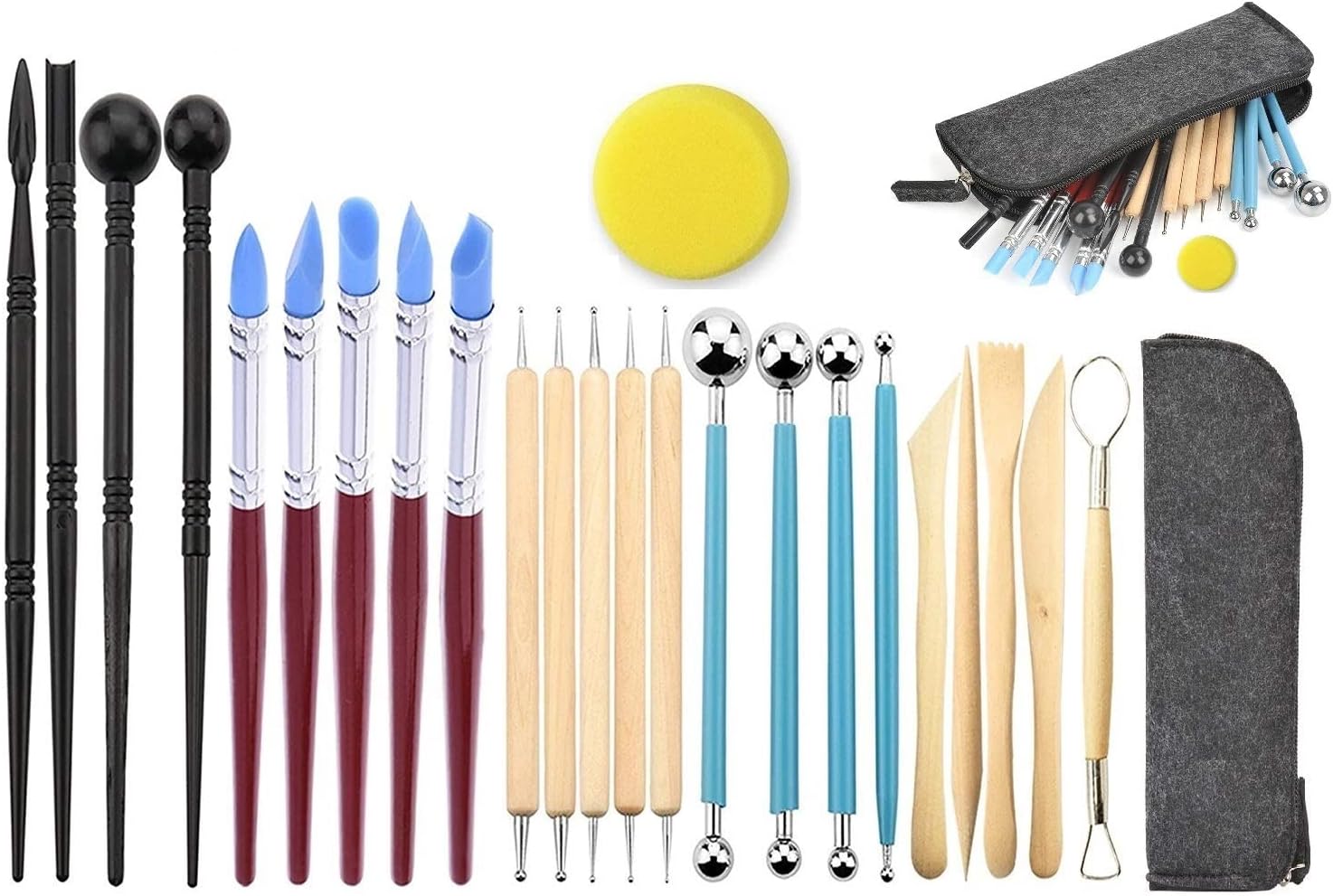 Ball Stylus Dotting Silicone Sculpting Kit - Jaybva Polymer Clay Sculptures Tools Rubber Tip Pens for Pottery Rock Painting Ceramics Doll Modeling Carving Embossing Paper Flowers 24pcs