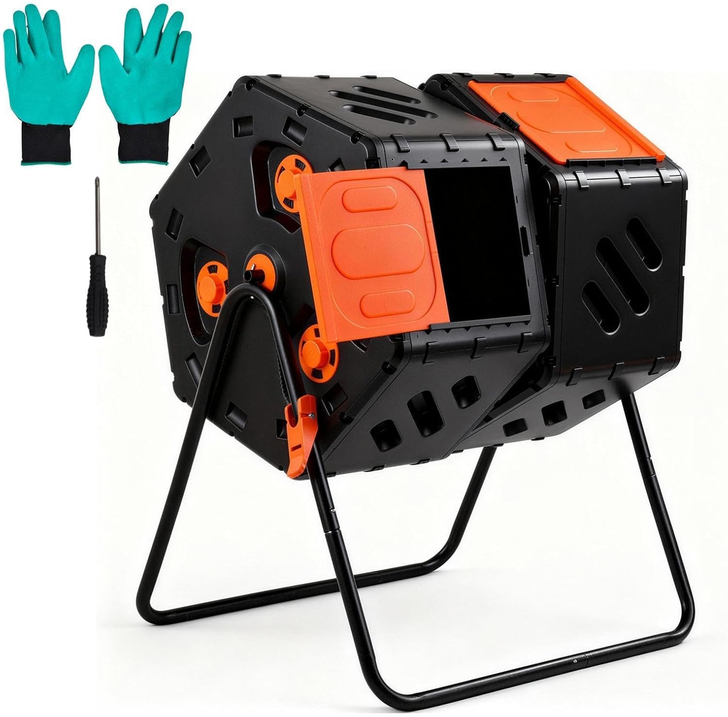 Compost Bin, 45 Gallon/170L Double Chamber Composting Tumbler, Large Capacity 360° Rotating Composting Bins with Aeration and Locking System, 38" Height Compost Bin Outdoor for Kitchen, Garden