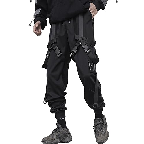 XYXIONGMAO Men's Techwear Clothing Hip Hop Pants Black Streetwear Gothic Sweatpants Tactical Cargo Pants for Men - Large - Black