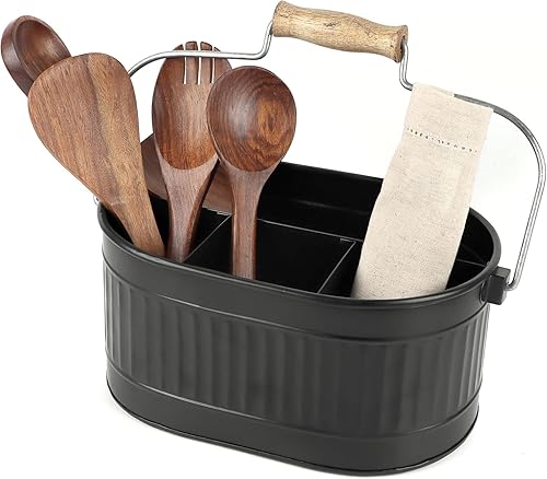 Miniatura 7 de CLEENTABLE Organizador rústico galvanizado para utensilios Soporte de cubiertos de granja para cocina, comedor, picnic, fiestas, organizador de