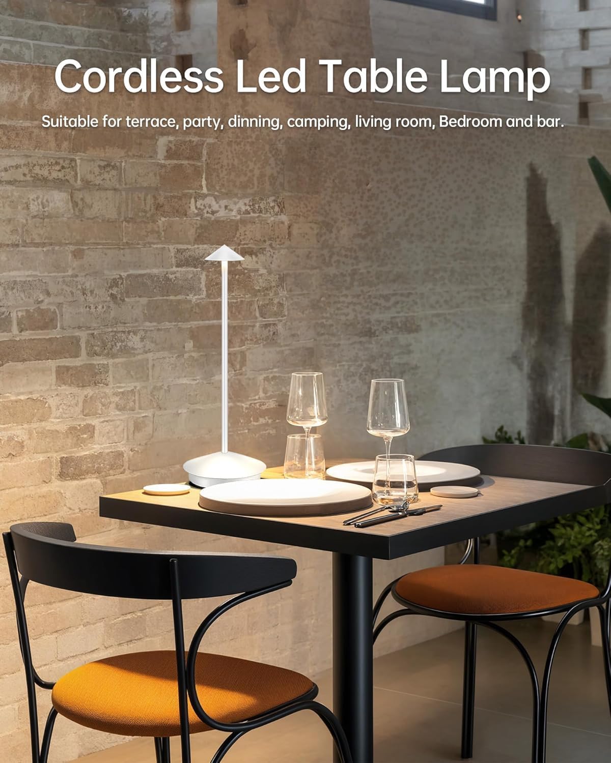 Portable LED Cordless Lamp Table Light 2 Pack, Rechargeable 6000mAh Battery Outdoor Table Lamp for Dining Restaurant Patio Bedroom Camping, IP54 Waterproof, Dimmable