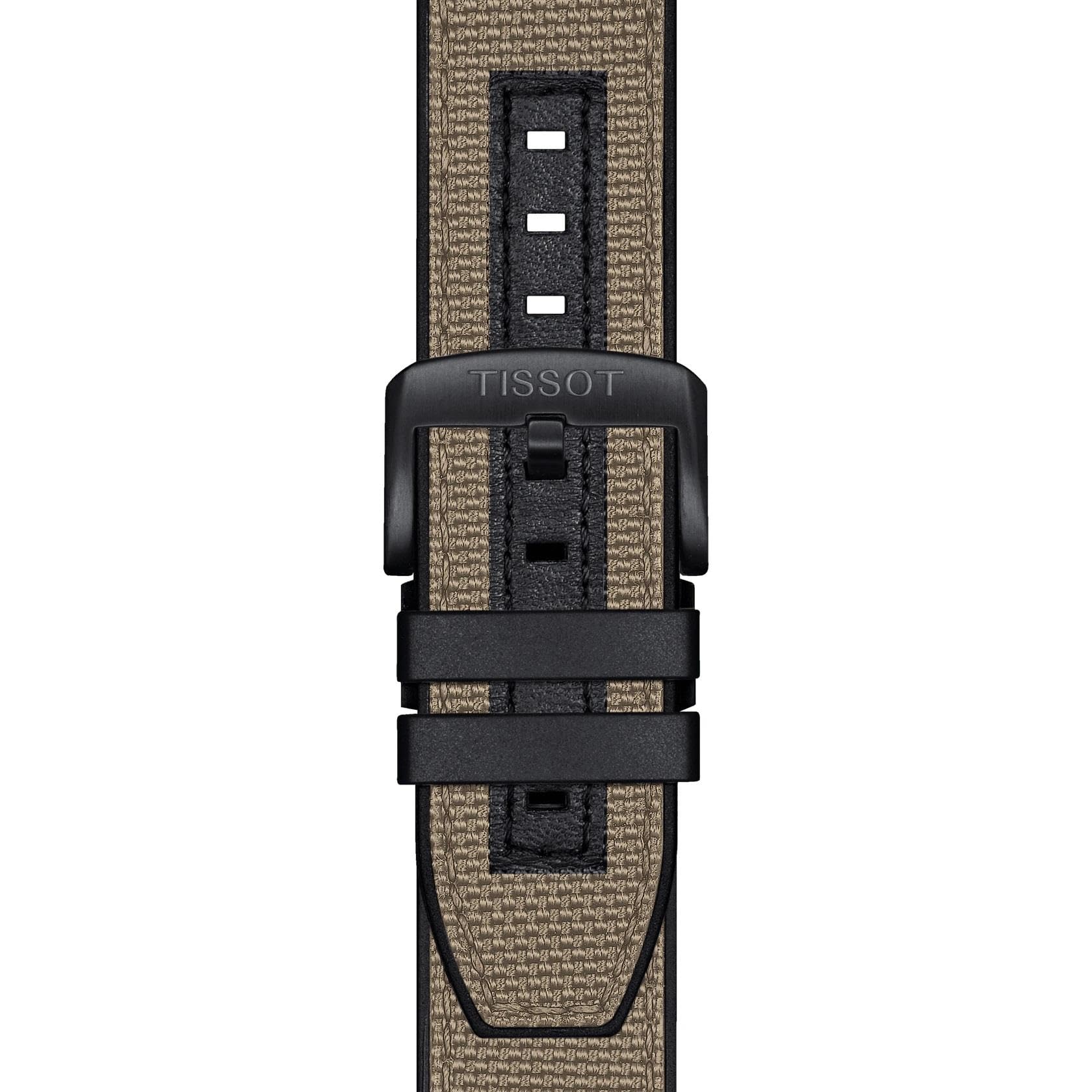 Tissot Mens Supersport Chrono 316L Stainless Steel case with Black PVD Coating Swiss Quartz Watch, Black, Beige, Textile, 22 (T1256173705101)