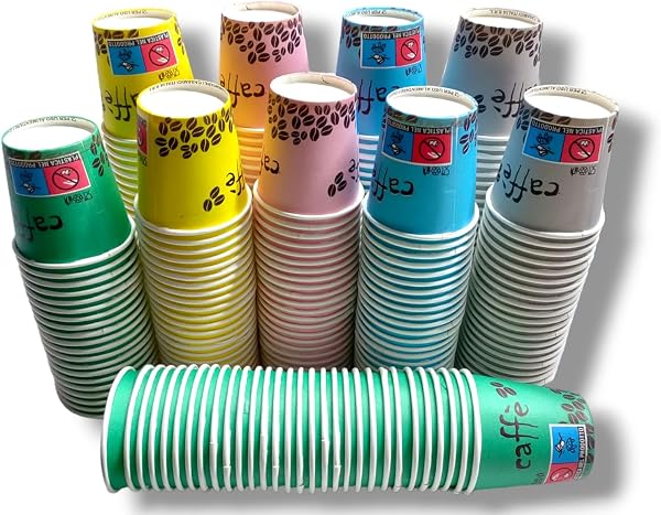 Kit completo 200 bicchierini di carta da caffè 66 ml bio compatibili in carta tenuta perfetta Ecologici Biodegradabili Monouso Piccoli Asporto Bevande Calde (200 bicchieri colore assortito) - 1