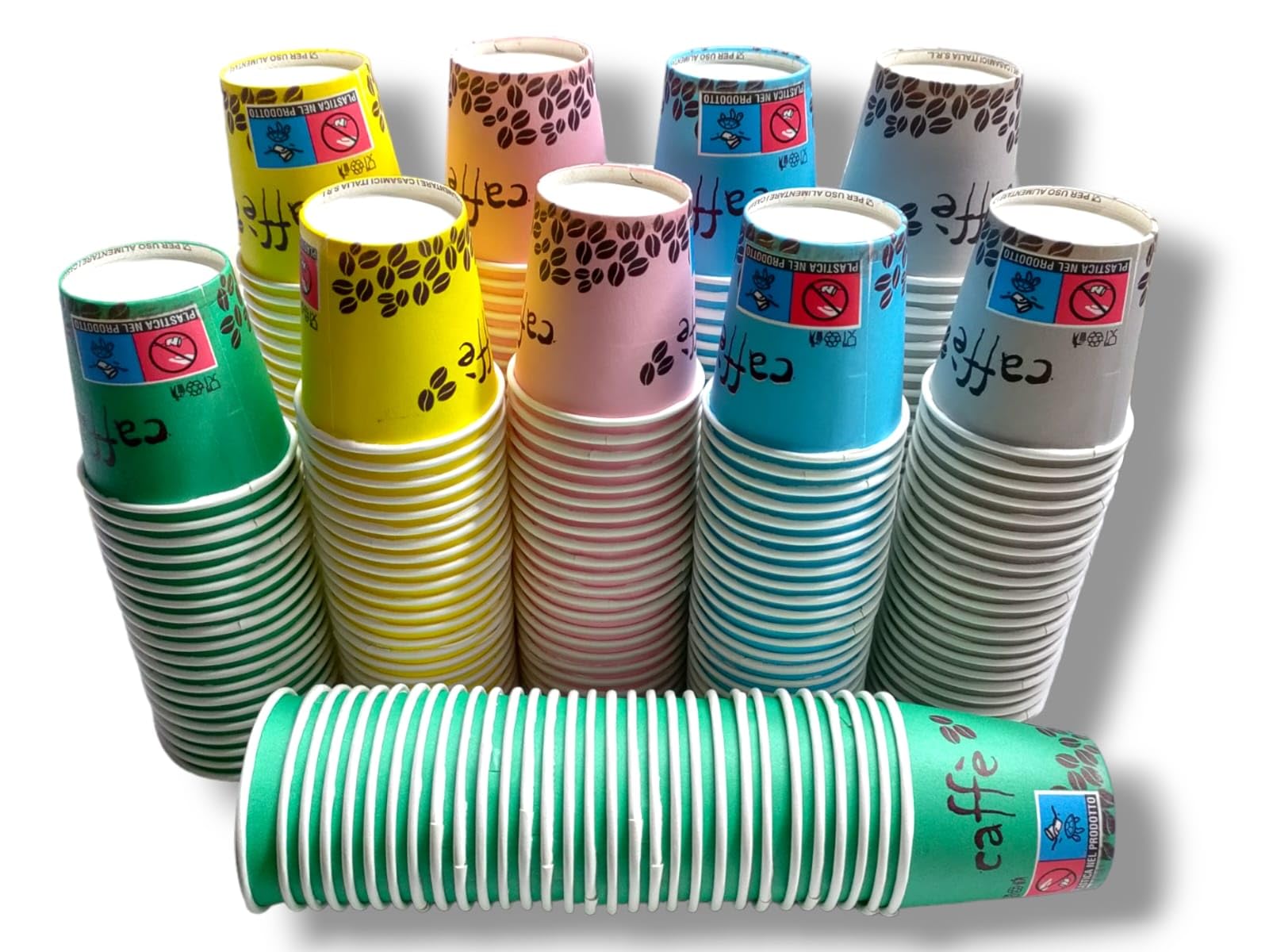 Kit completo 200 bicchierini di carta da caffè 66 ml bio compatibili in carta tenuta perfetta Ecologici Biodegradabili Monouso Piccoli Asporto Bevande Calde (200 bicchieri colore assortito)