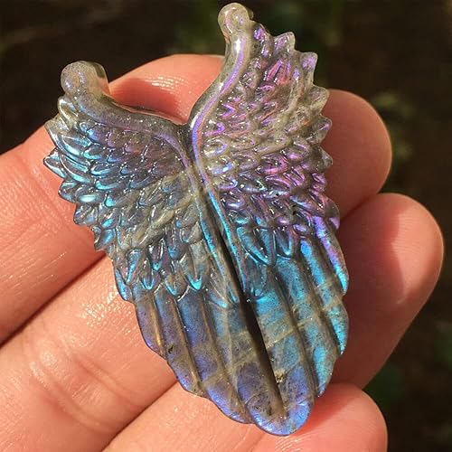 Miniatura 7 de TEAMWILL Natural púrpura labradorita cuarzo tallado a mano ala cristal Reiki curación 1PC