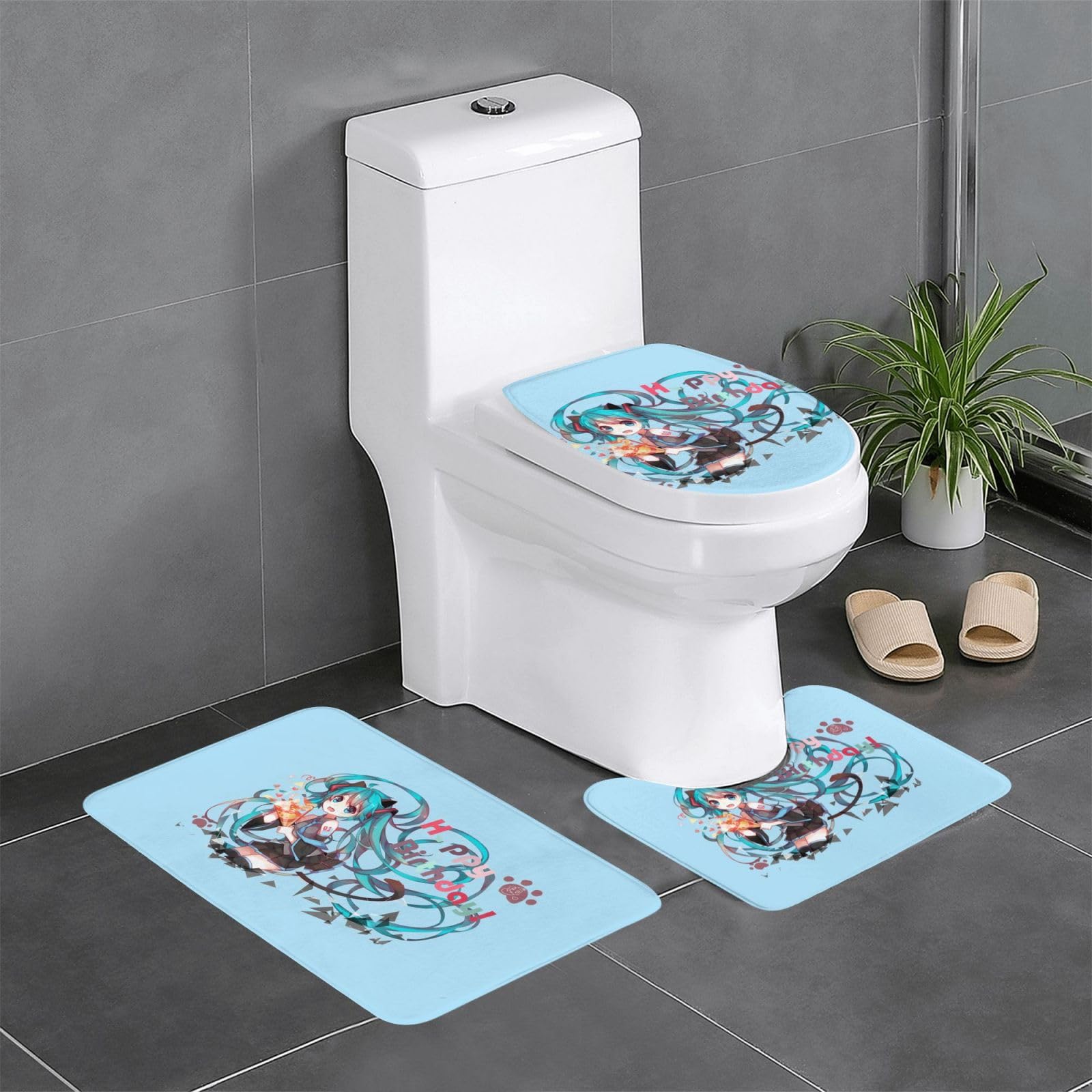 Amazon｜初音 ミク 【3点セット】トイレマット 通用型 浴室 バスマット