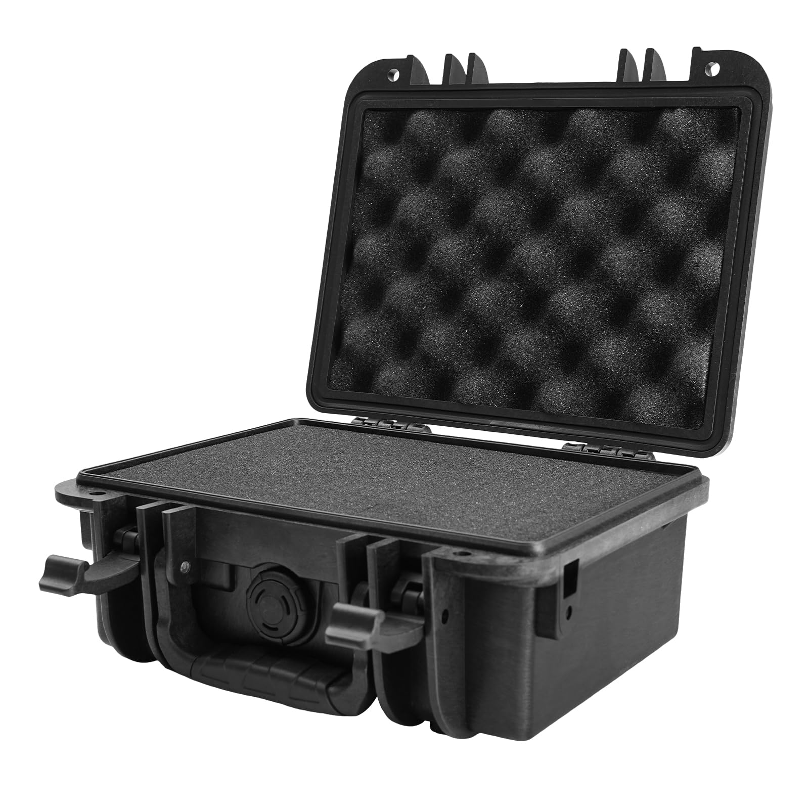 Custodia rigida portatile impermeabile con 2 strati di spugna, piccola valigetta per il trasporto esterno universale, custodia per fotocamera DSLR, obiettivo e videocamera, Nero , Valigia
