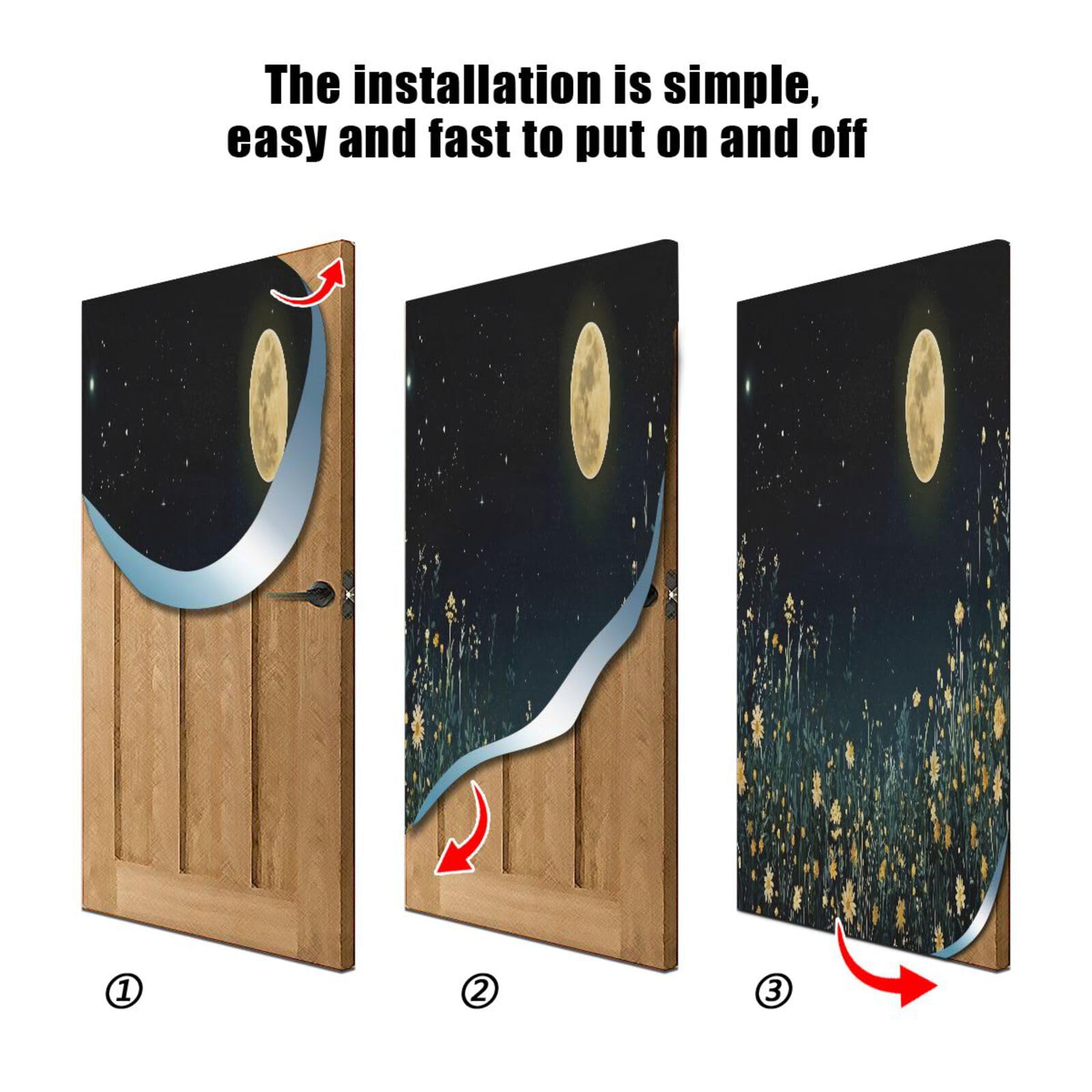FLildon Moon Night Daisy Field Door Cover Decoration, Party Accessory Porch Decor for Festive Ornament Room Door Covers 35 x 79 Inch