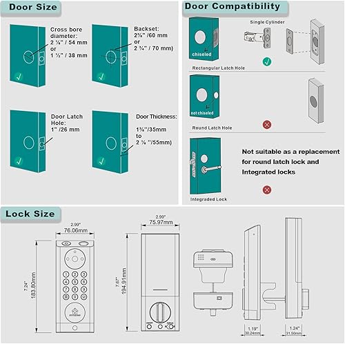 Miniatura 6 de Cerradura inteligente para cámara, cámara 3 en 1+timbre+entrada sin llave de huellas dactilares, Wi-Fi integrado, soporte Alexa, control remoto de