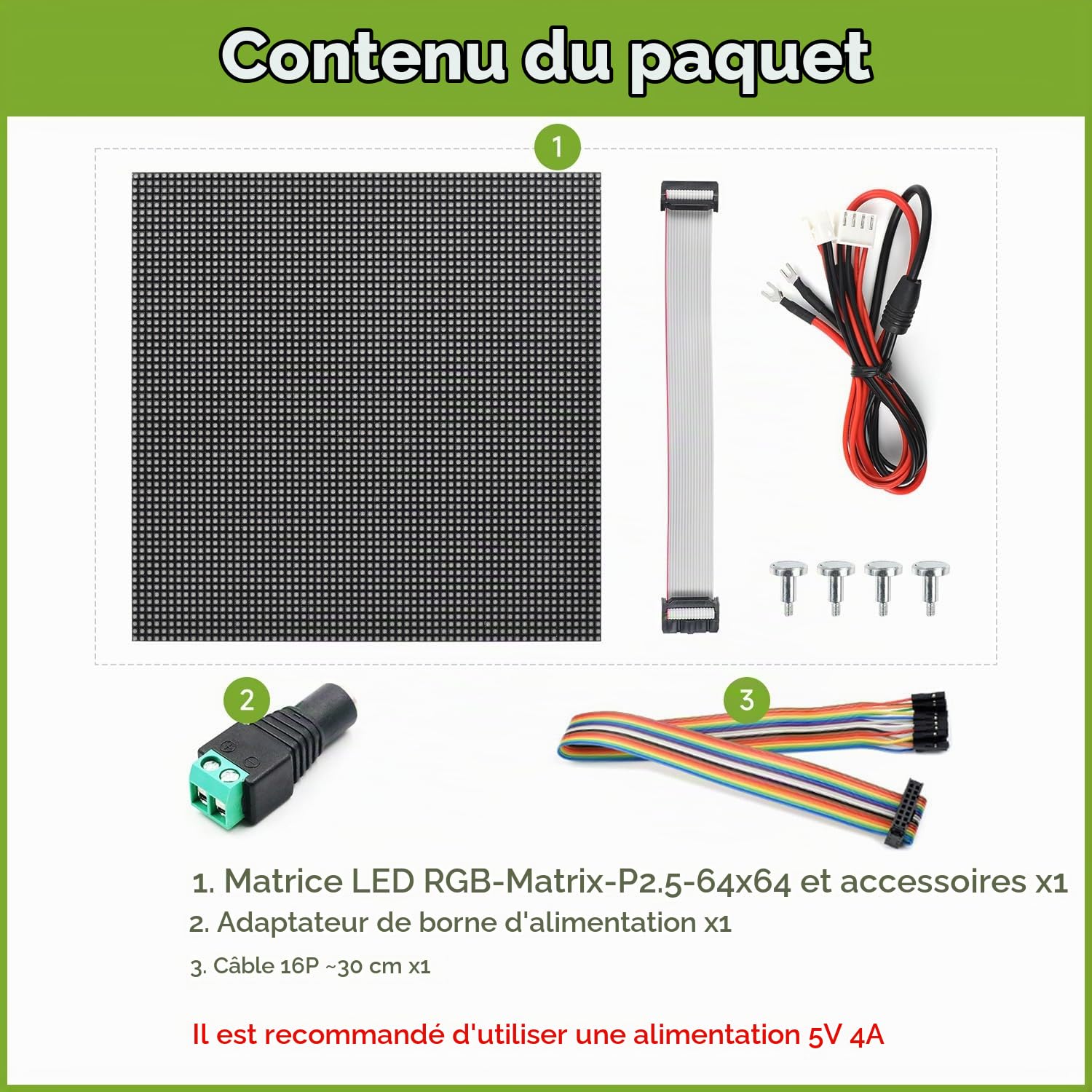 Waveshare RGB Full-Color LED Matrix Panel 2.5mm Pitch 64x64 Pixels Adjustable Brightness Compatible with Raspberry Pi/Pico/ESP32