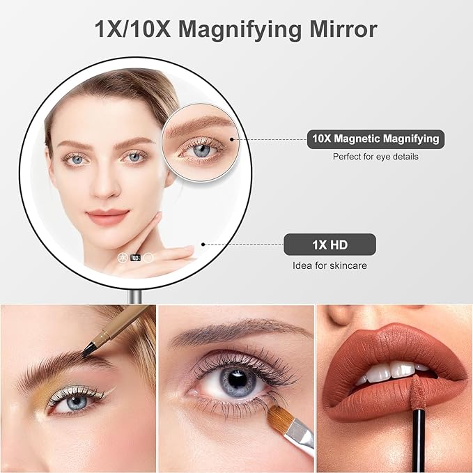 Espejo de Maquillaje Profesional FRANO 10.5" con Luz, Carga USB, 3 Modos miniatura 3