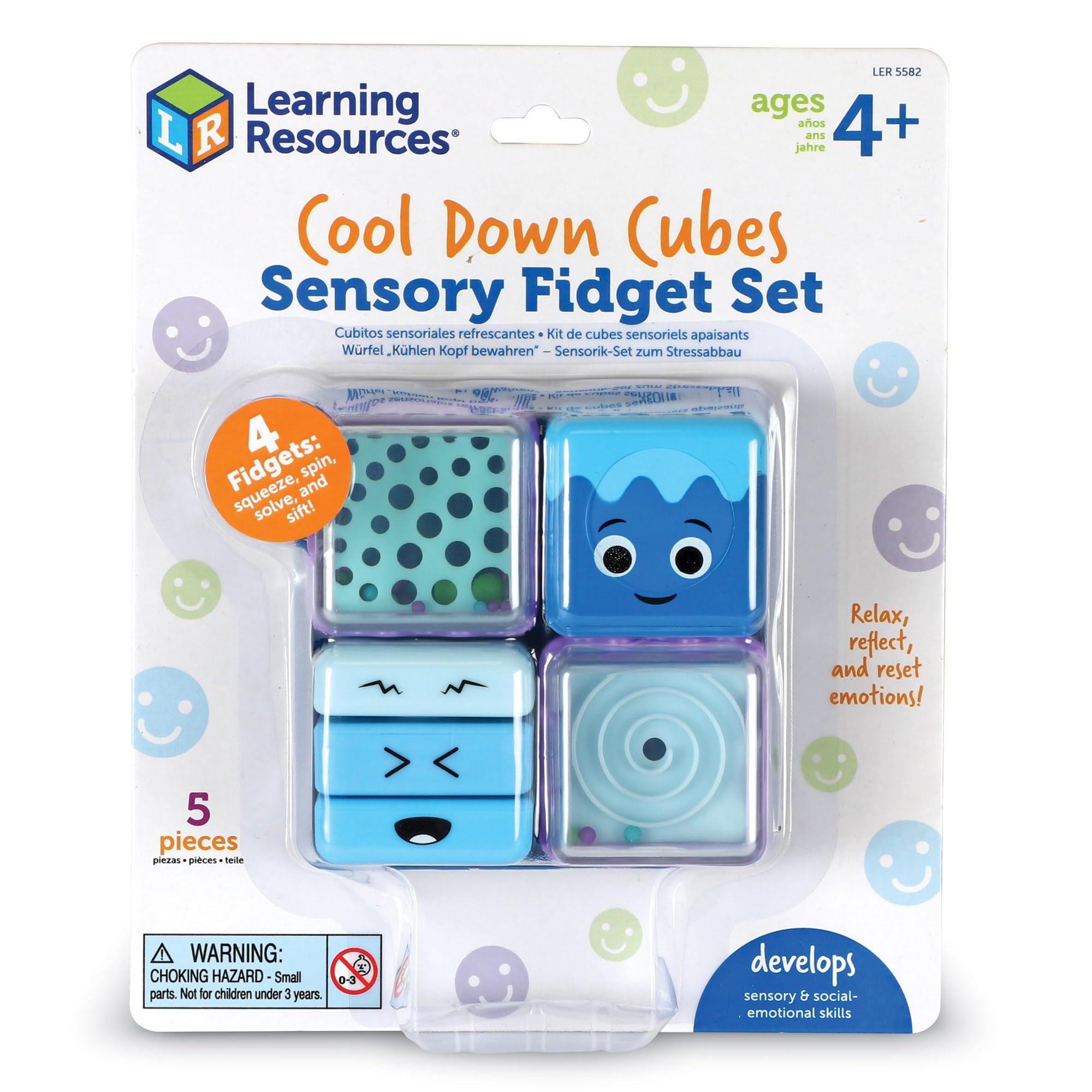 Learning Resources Cubi Set di 4, età 3 sensoriali per Bambini, Antistress per aule, 4 Modi per Rilassarsi, Giochi per l'angolo della Calma, Giocattoli ASE, LER5582