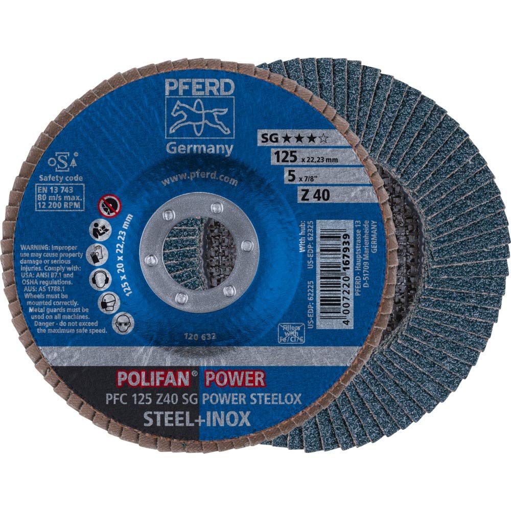 10 discos de abanico PFERD POLIFAN PFC 125 Z 40 SG POWER STEELOX, Discos Amoladora | Art.: 67784125