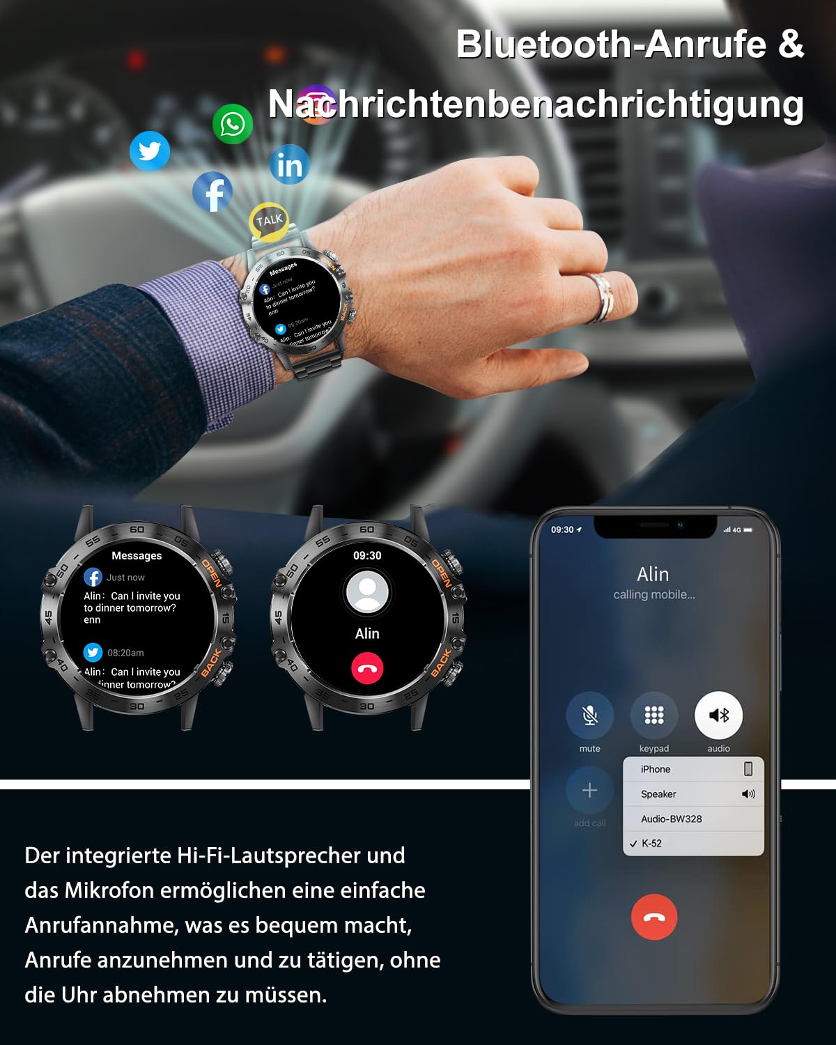 Herren Smartwatch Mit Metallarmband, 1,39 Zoll HD Robuste Militär Smart Watch Mit Herzfrequenz, Blutdruck, Schlafüberwachung Für Android Ios Samsung, 100+ Sportmodi Sportuhr