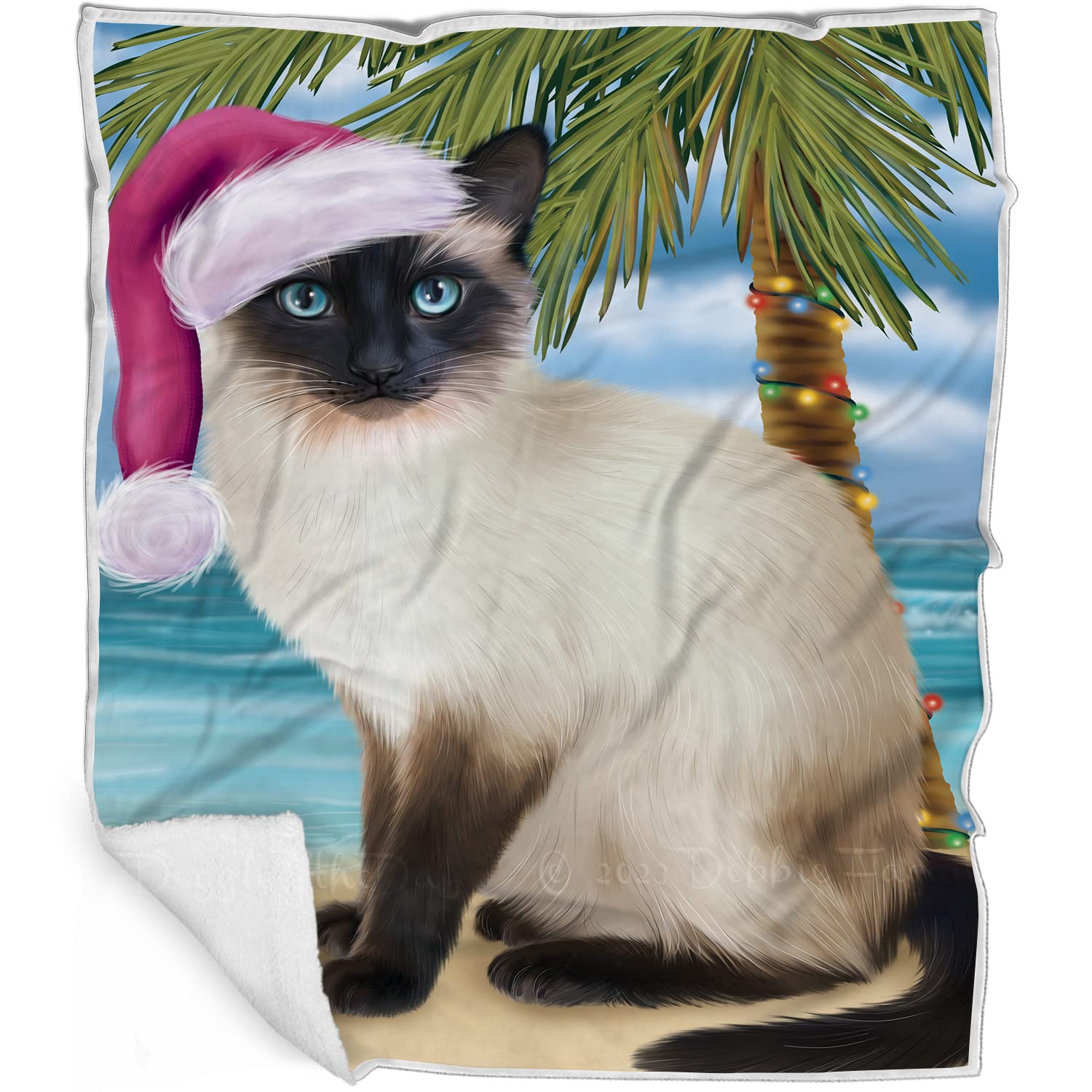 Doggie of the Day Siamese Cat Blanket - Christmas Summertime Beach - Super Soft & Warm Pet Theme for Sofa or Bed, Warm Fleece, Sherpa or Woven Material, BLNKT163756 (50x60 Sherpa)
