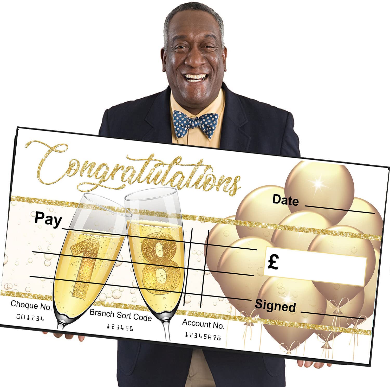 Chicbanners BLANK Cheque Check Presentation Gift 18th Birthday Present Reusable V20 600mm wide x 300mm deep for Photoshoots Gloss Laminated re use with write and wipe pen