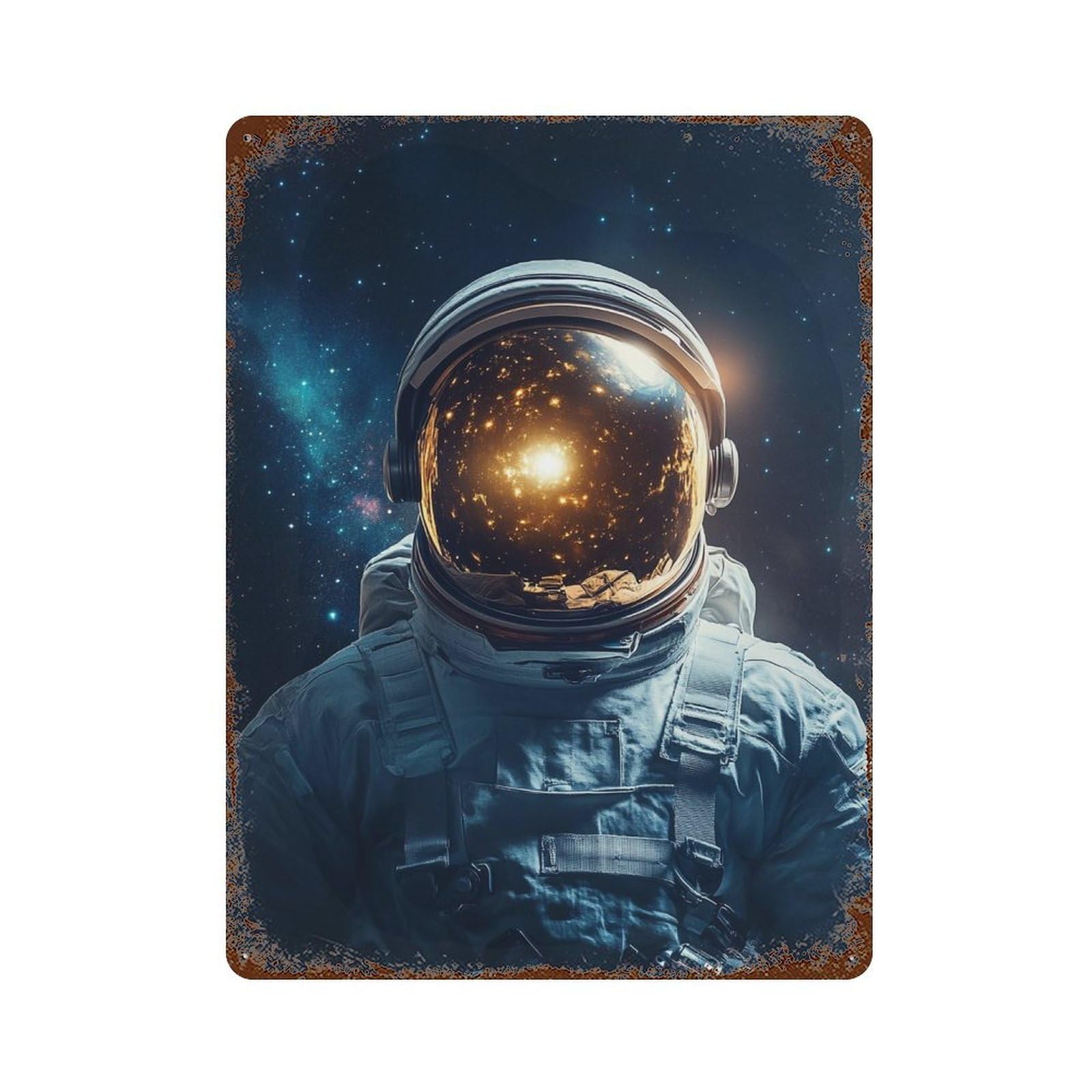 Distressed Metal Wall Sign Astronaut in Space 15.7"x11.8", Shabby Chic Decor for Patio, Garden Room And Bar Decor