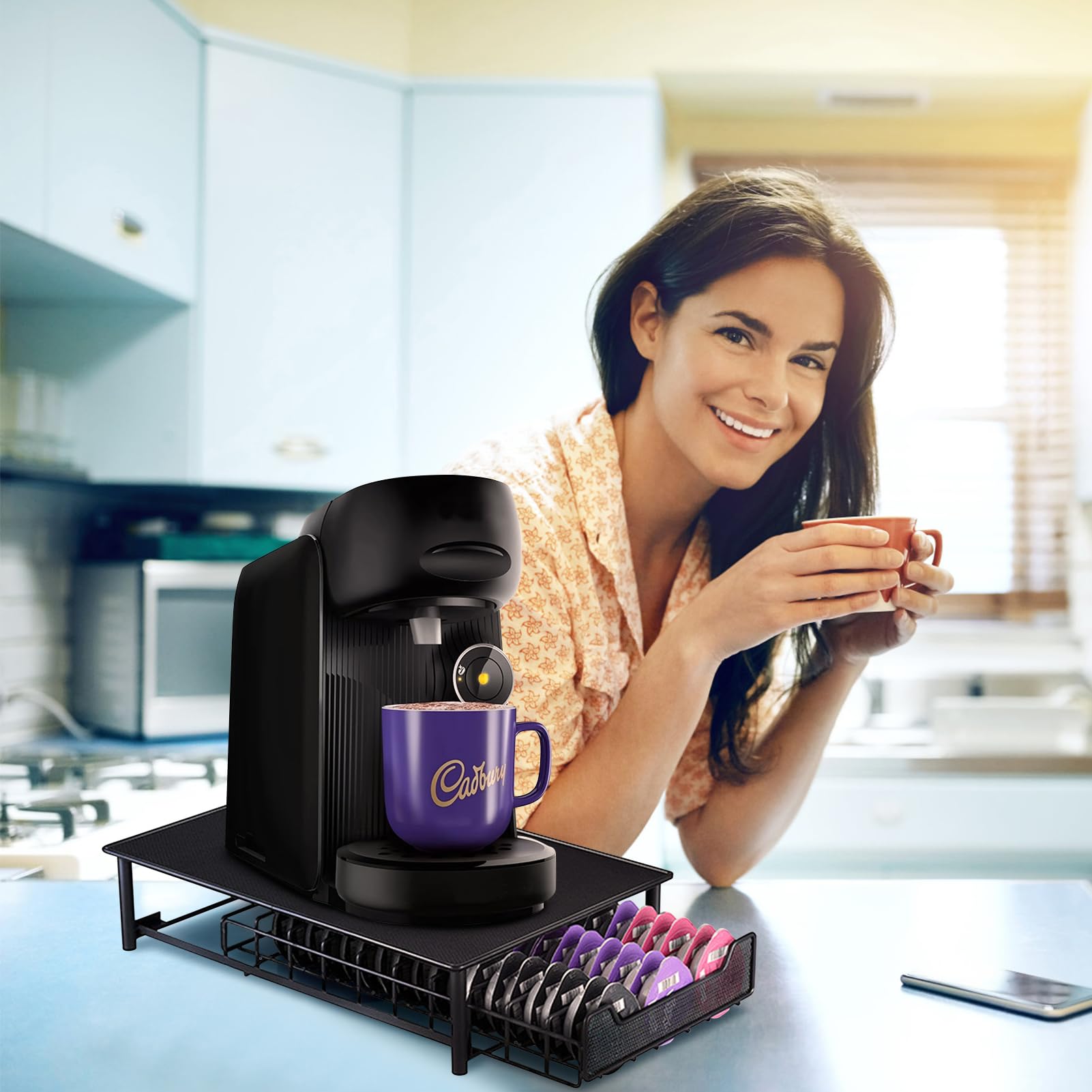Greensen Cassetto Porta Cialde caffè, Porta Capsule per Caffè, Porta Capsule da Caffè con Scomparti a Rete per Capsule di Caffè con Cassetto 54 Capsule Impilabili