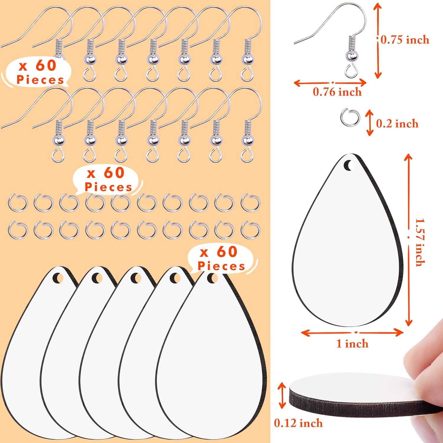 Duufin 120 Pcs Sublimation Earring Blanks with Earring Hooks and Jump Rings Sublimation Blanks Products Unfinished MDF Teardrop Earrings Blanks for Sublimation Women Halloween Christmas DIY - Image 3